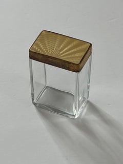 Art Deco Glass Vanity Jar with Gold coloured Guilloche Enamel Lid, Circa 1920s