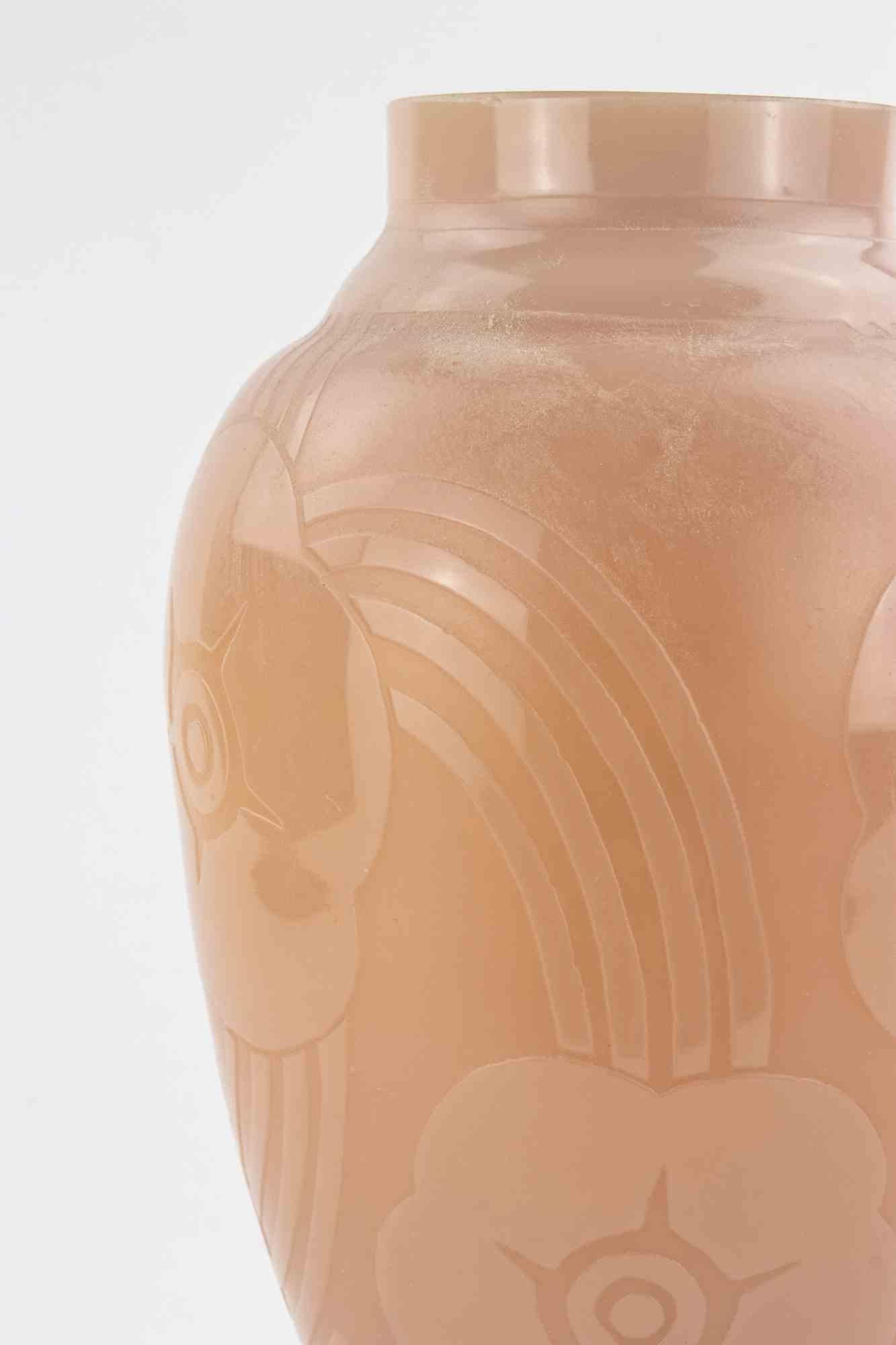 French Art Deco Glass Vase, 1940s For Sale