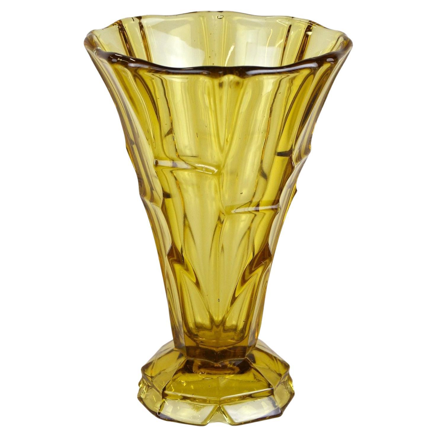Art Deco Glass Vase, Amber Colored, Austria circa 1920