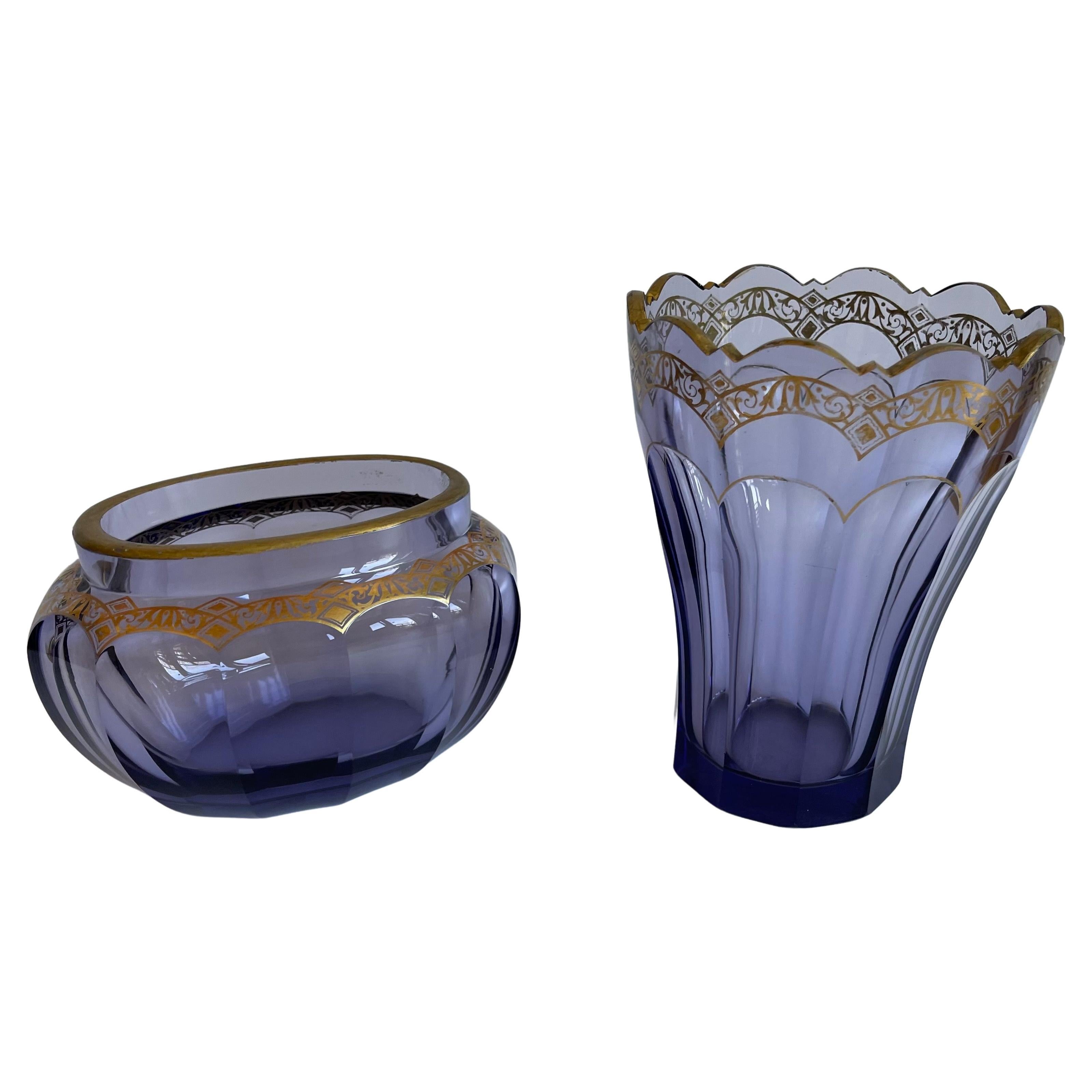 Art Deco Glass Vase and Bowl Set, 1930's For Sale