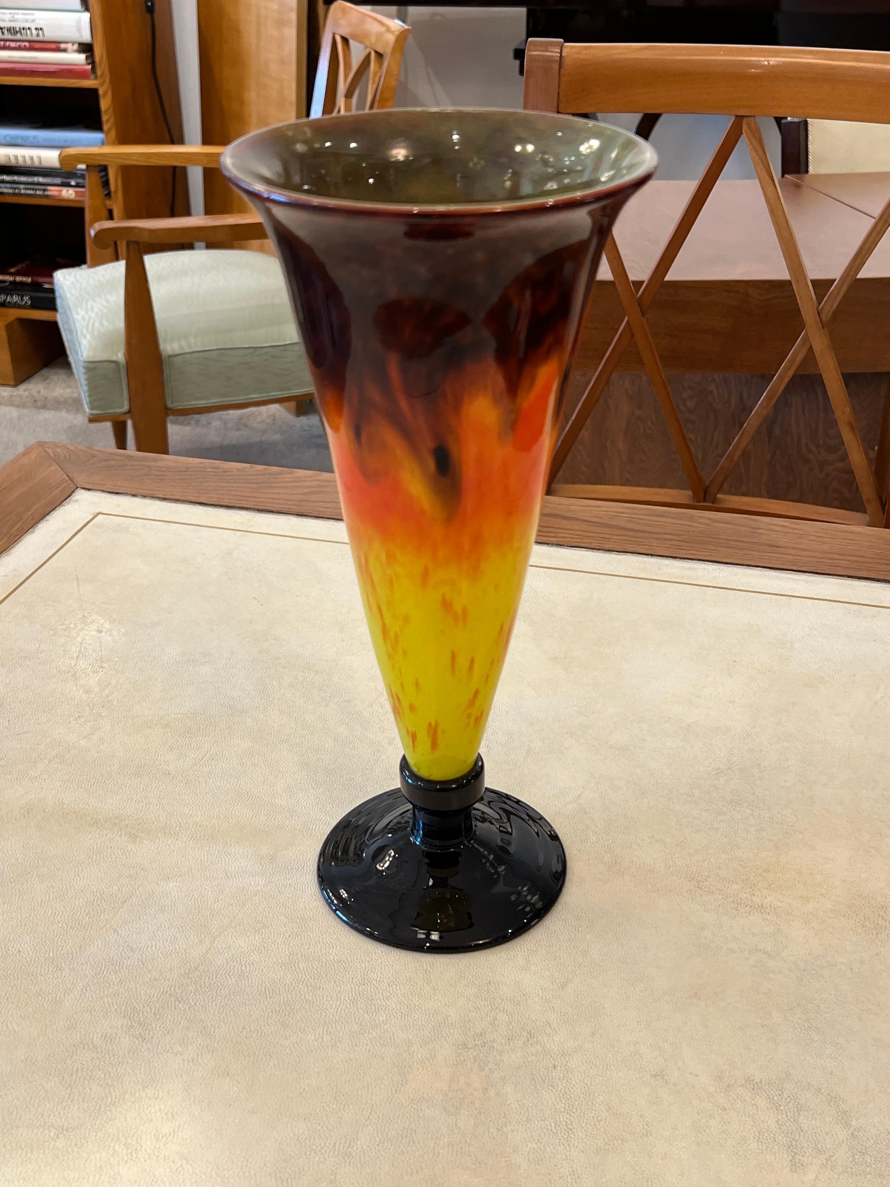 Art Deco vase by Charles Schneider in yellow orange and brown colors.

Signature: 