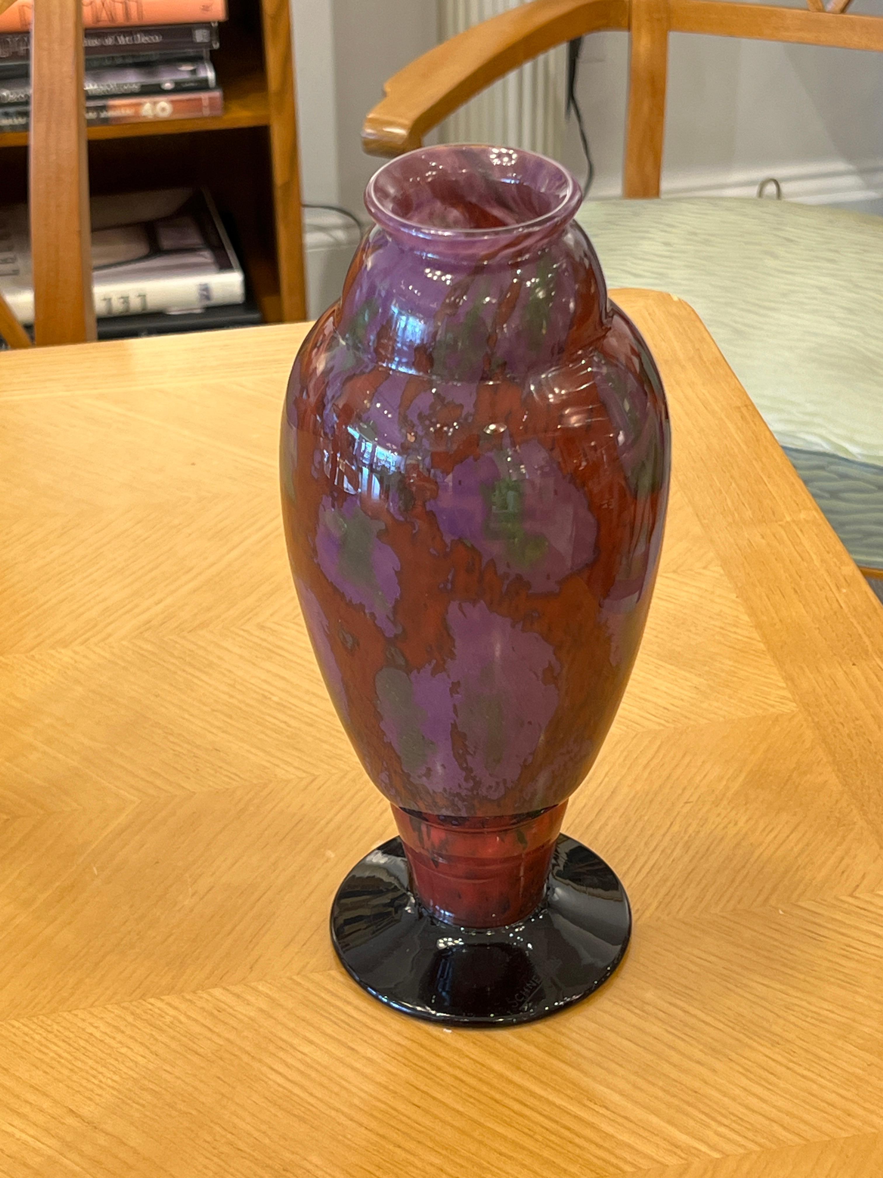 French Art Deco Glass Vase by Charles Schneider For Sale