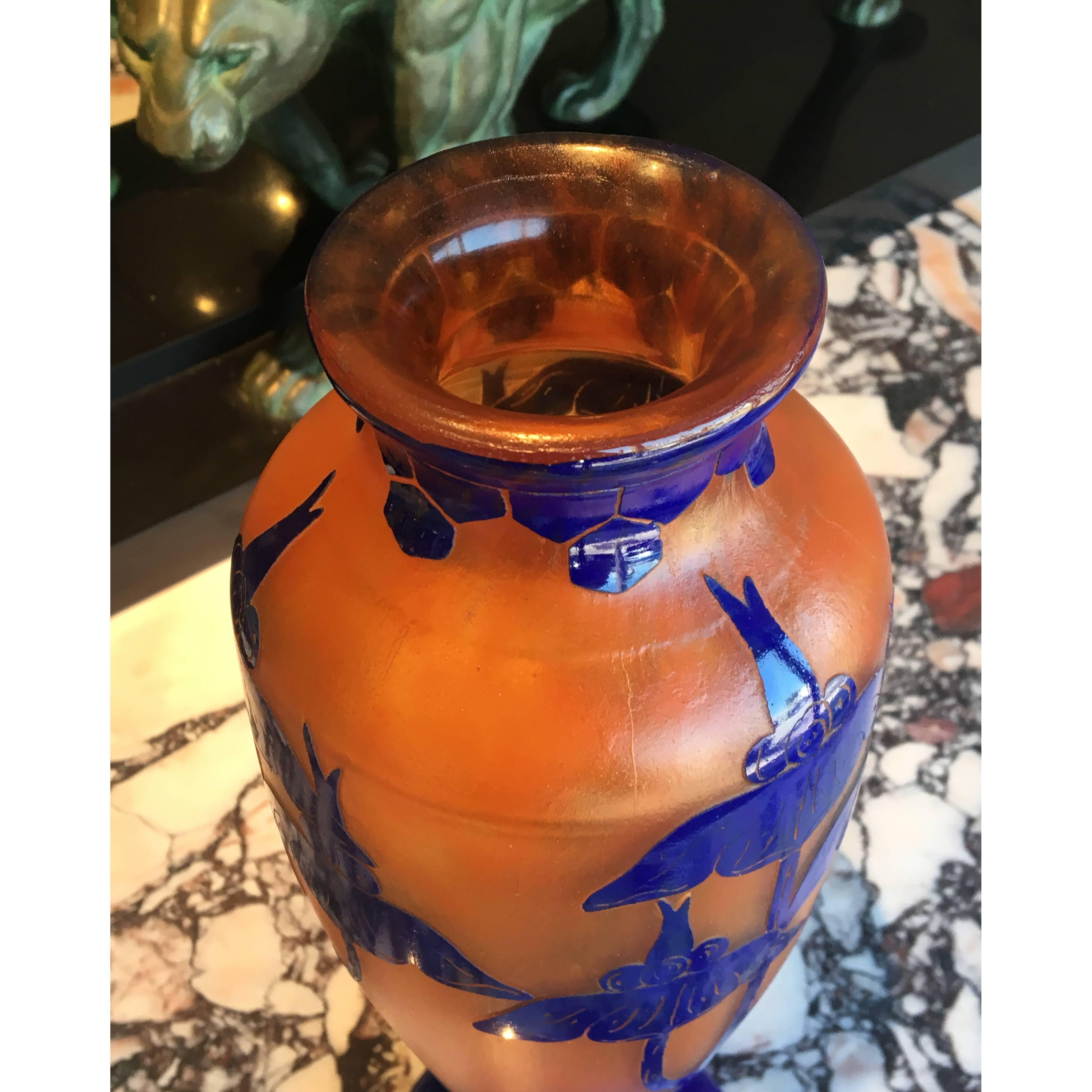 Etched Art Deco Glass Vase by Le Verre Francais - Schneider 