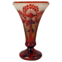 Art-Déco-Glasvase von Le Verre Francais, Charles Schneider, „ Ombelles“-Muster