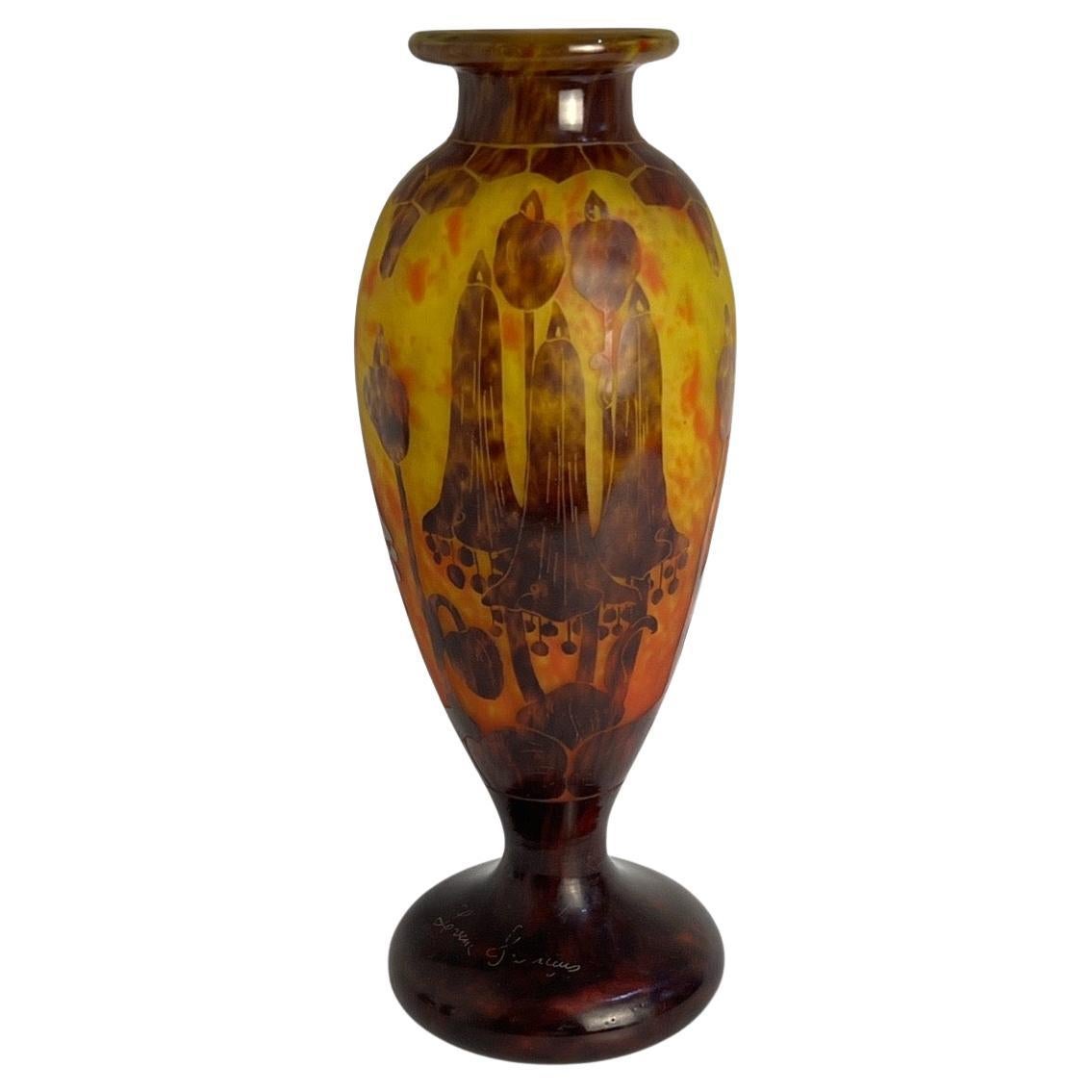 Art Deco Glass Vase "Campanules" by Le Verre Francais