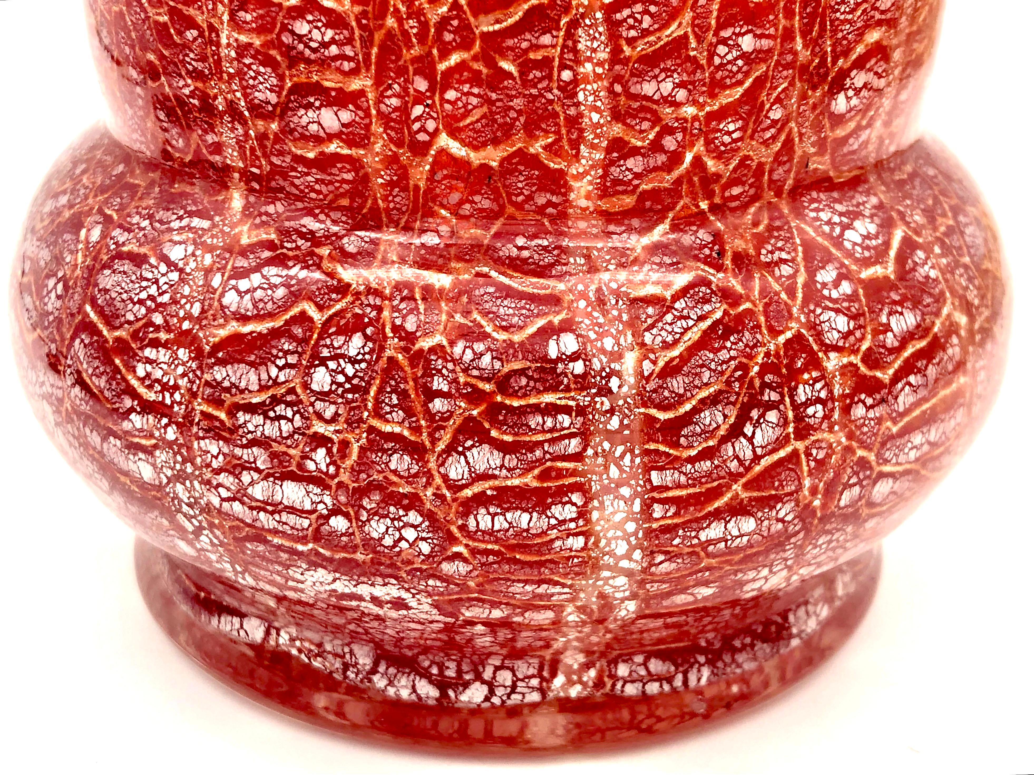 Hand-Crafted Art Deco Glass Vase Karl Wiedmann For WMF Red Glass With Silver Foil Inclusions For Sale