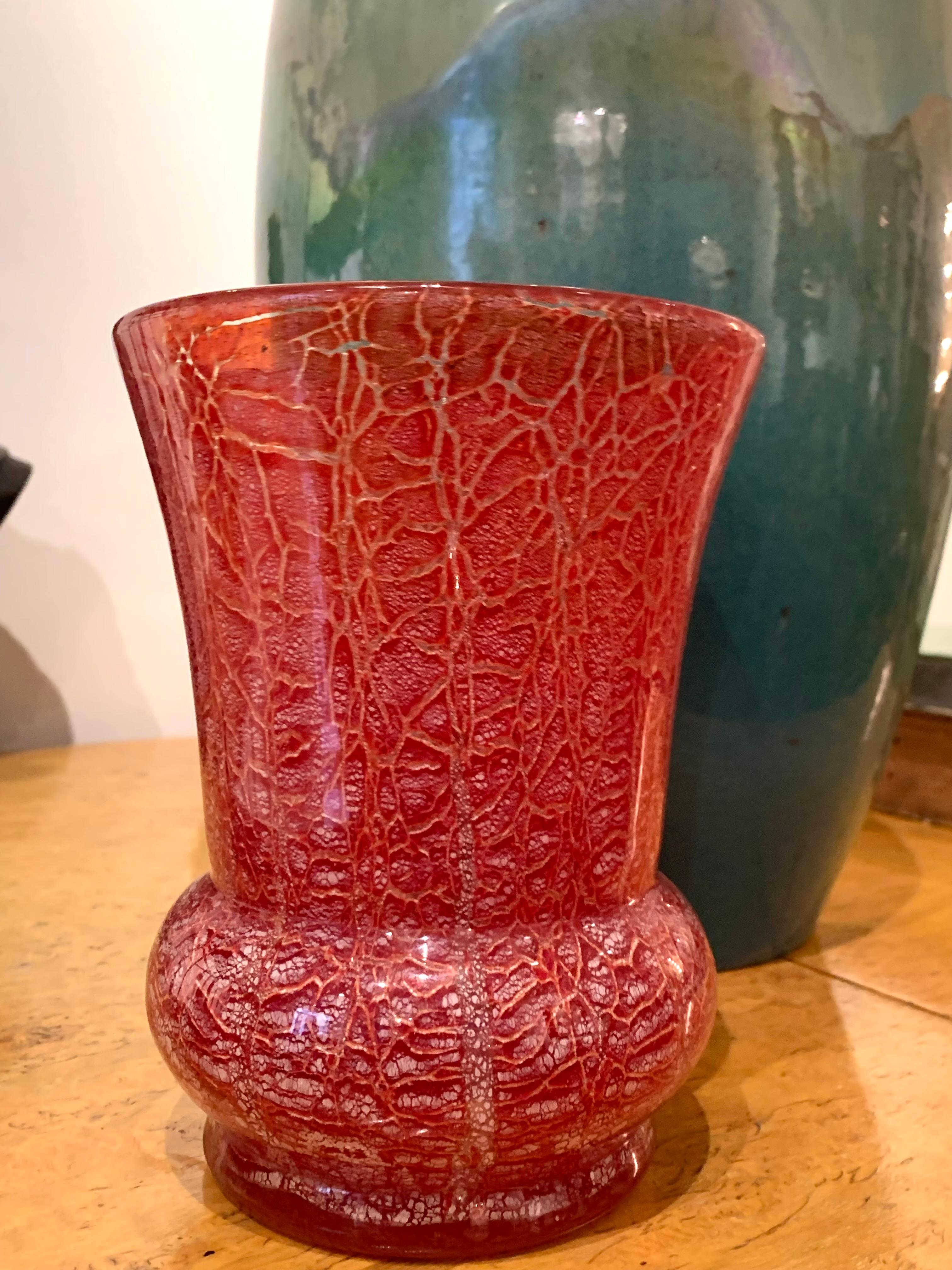Art Deco Glass Vase Karl Wiedmann For WMF Red Glass With Silver Foil Inclusions For Sale 3