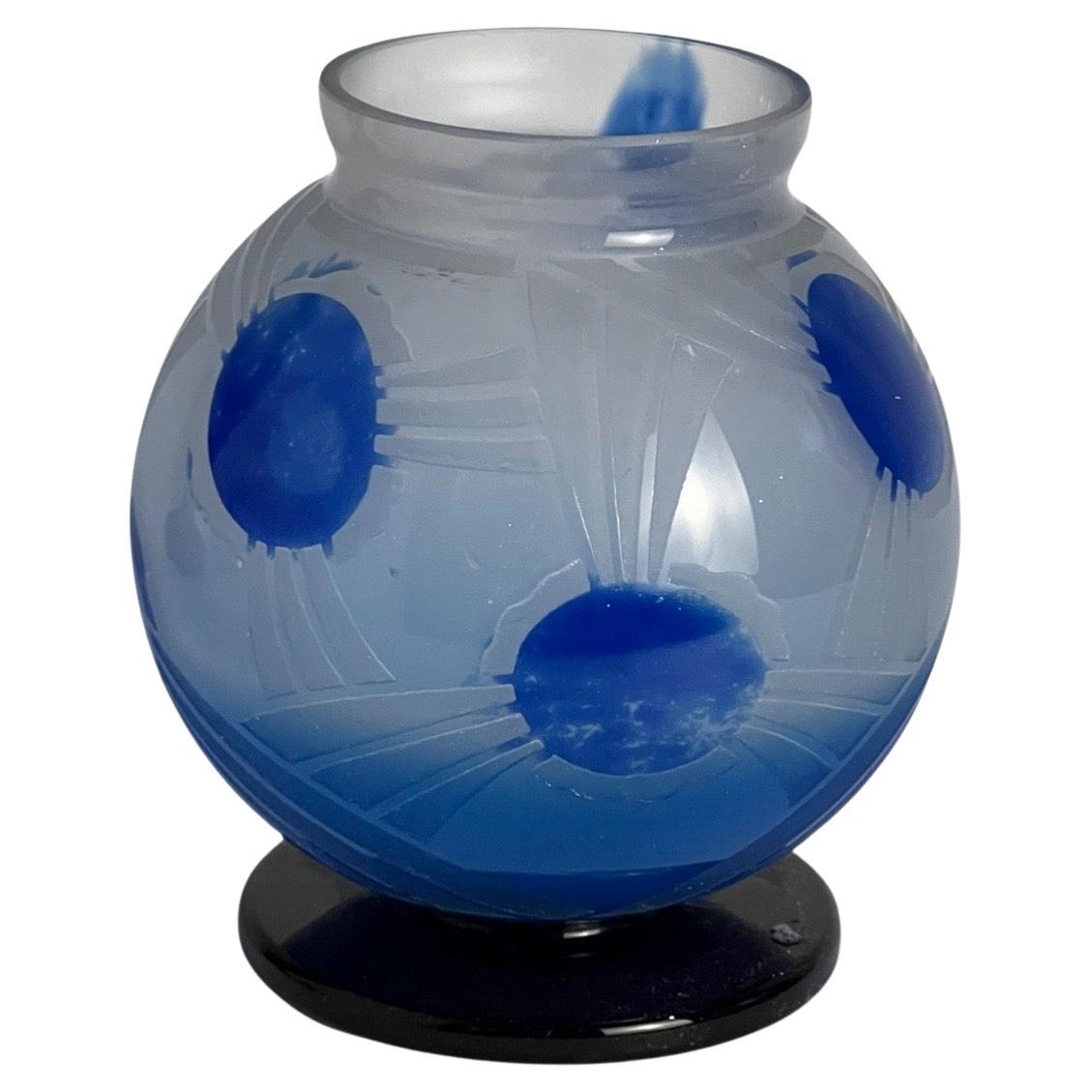 Art Deco Glass Vase "Sunburst" by Charles Schneider For Sale