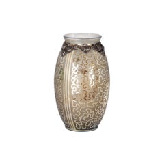 Art Deco Glass Vase with Metal Neck and Floral Motifs, France