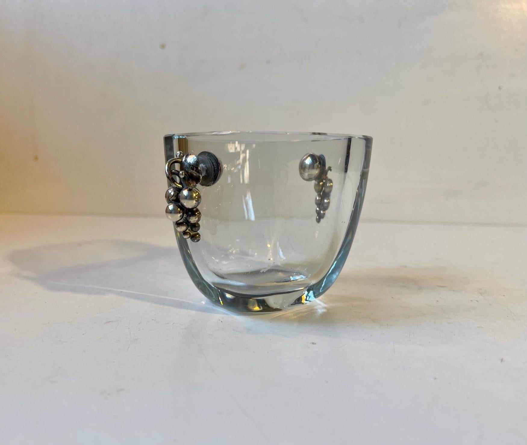 Swedish Art Deco Glass Vase with Silver Grapes by Einar Dragsted Strombergshyttan, 1930s For Sale