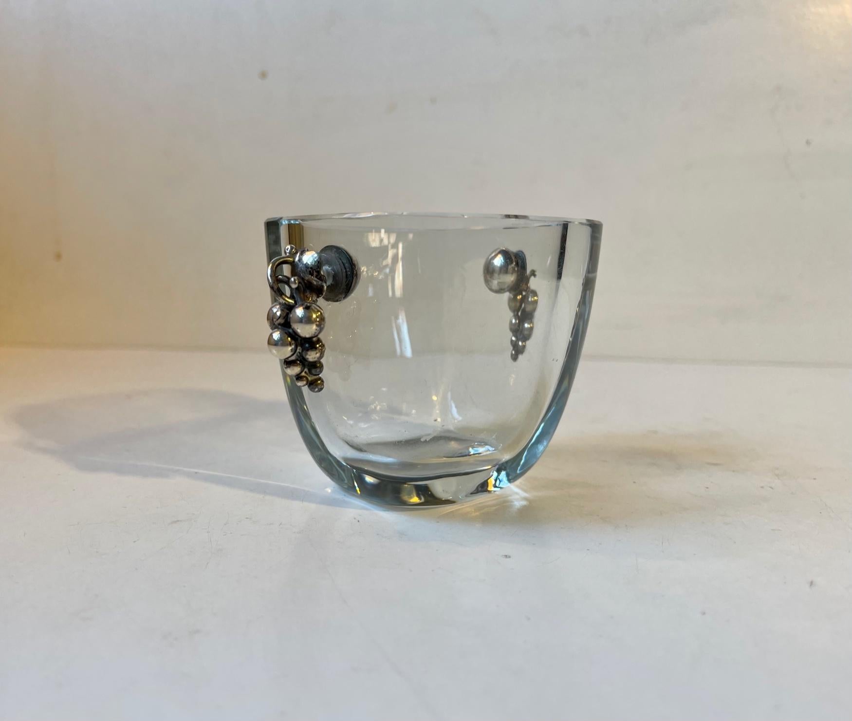 Swedish Art Deco Glass Vase with Silver Grapes by Einar Dragsted Strombergshyttan, 1930s