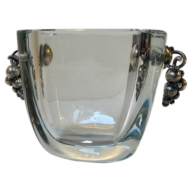 Art Deco Glass Vase with Silver Grapes by Einar Dragsted Strombergshyttan, 1930s For Sale