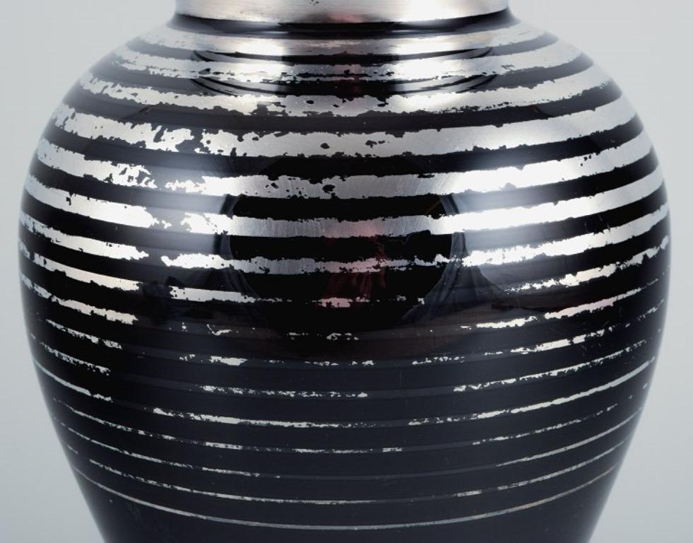 Art Deco Glass Vase with Silver Inlays. Germany, 1930/40s In Good Condition For Sale In Copenhagen, DK