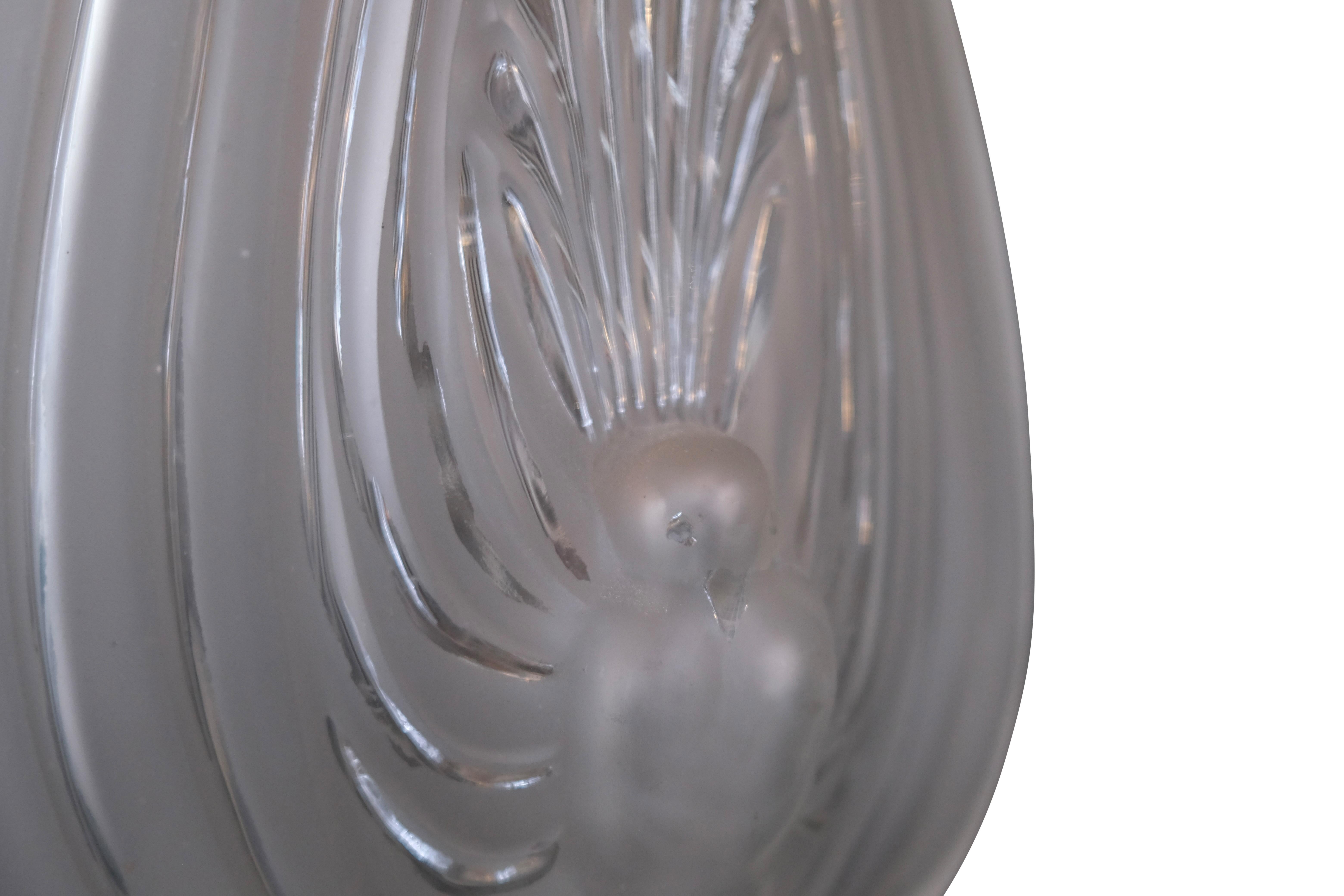 20th Century Art Deco Glass vase with stylized peacock motif by Etling Paris For Sale