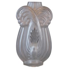 Art Deco Glass vase with stylized peacock motif by Etling Paris