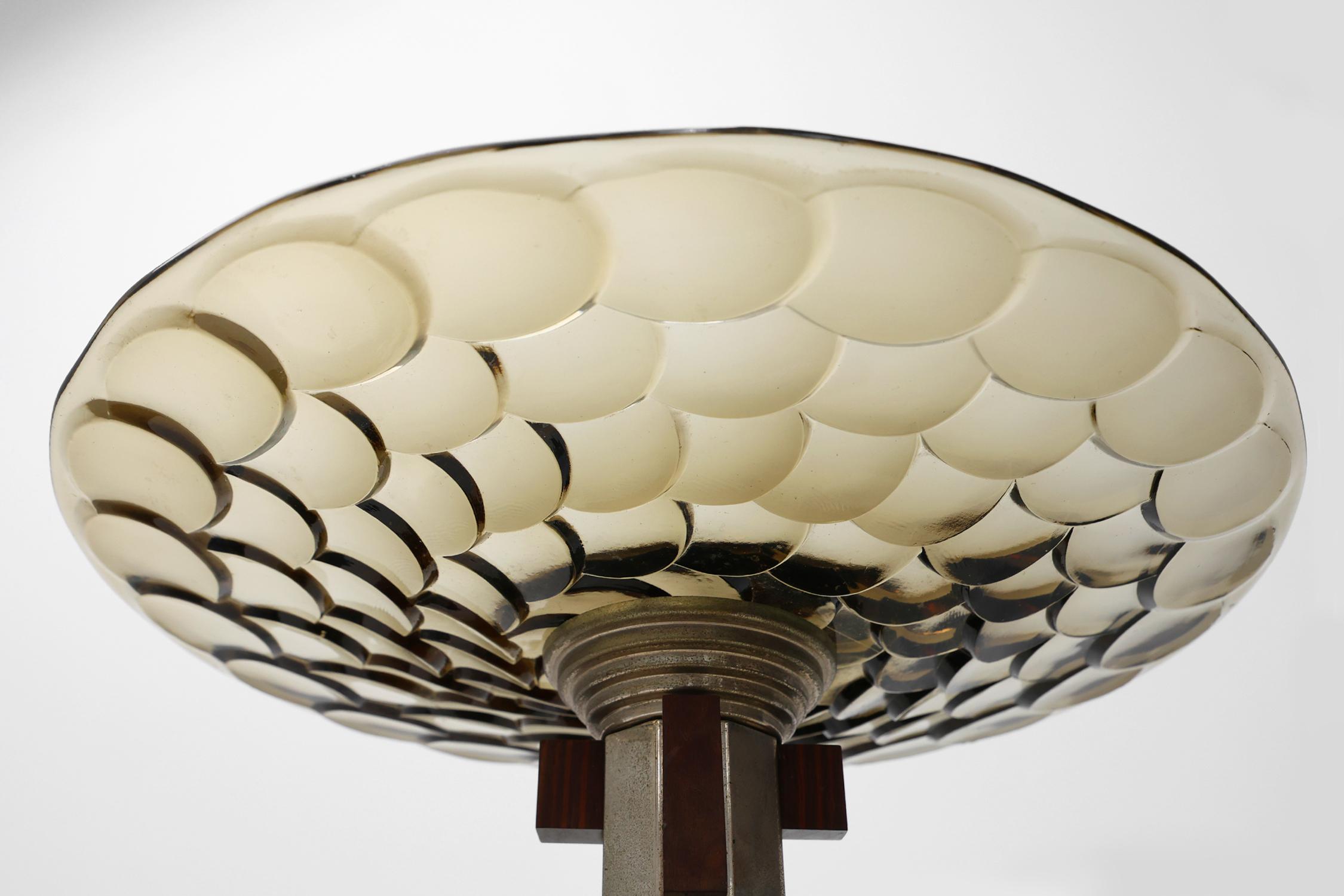 Art Deco Obstschale aus Glas, Holz und Metall, Frankreich, 1940er Jahre (Art déco) im Angebot