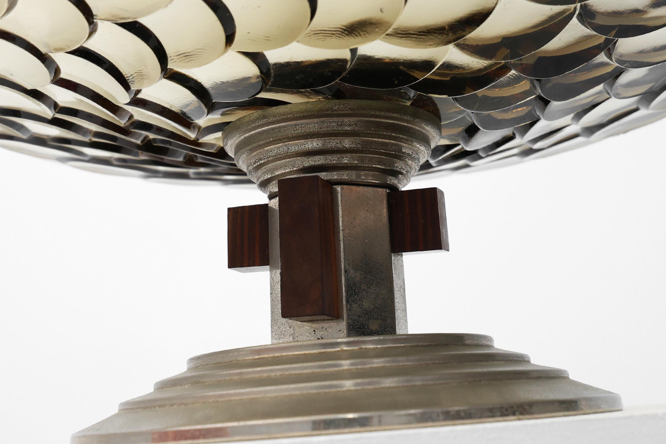 Art Deco Obstschale aus Glas, Holz und Metall, Frankreich, 1940er Jahre (Französisch) im Angebot