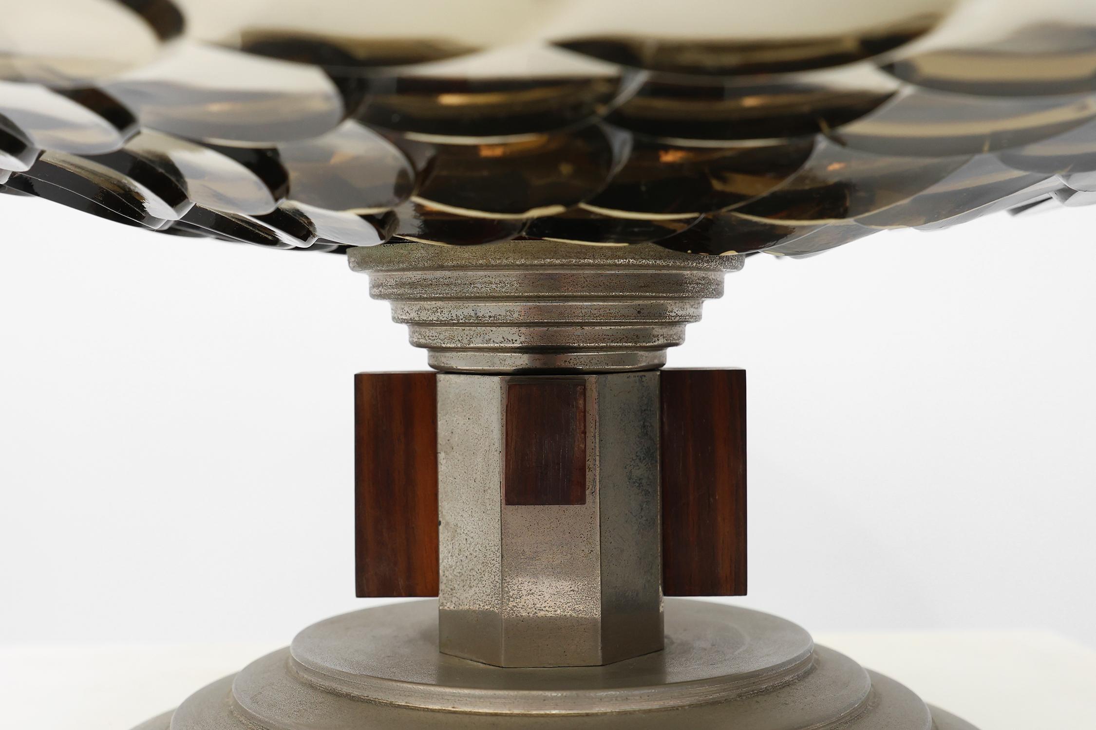 Art Deco Obstschale aus Glas, Holz und Metall, Frankreich, 1940er Jahre im Zustand „Gut“ im Angebot in Meulebeke, BE