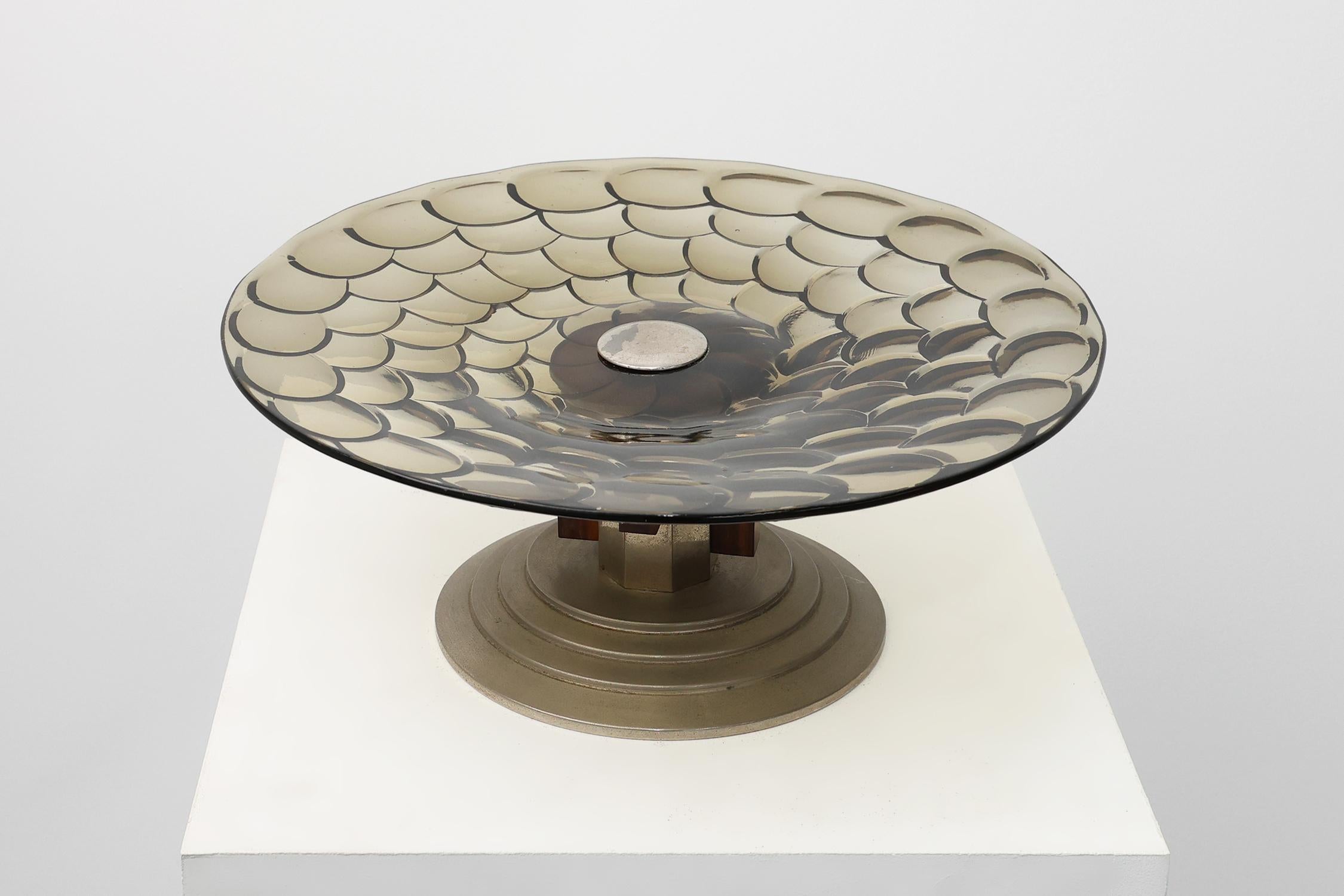 Art Deco Obstschale aus Glas, Holz und Metall, Frankreich, 1940er Jahre (Mitte des 20. Jahrhunderts) im Angebot