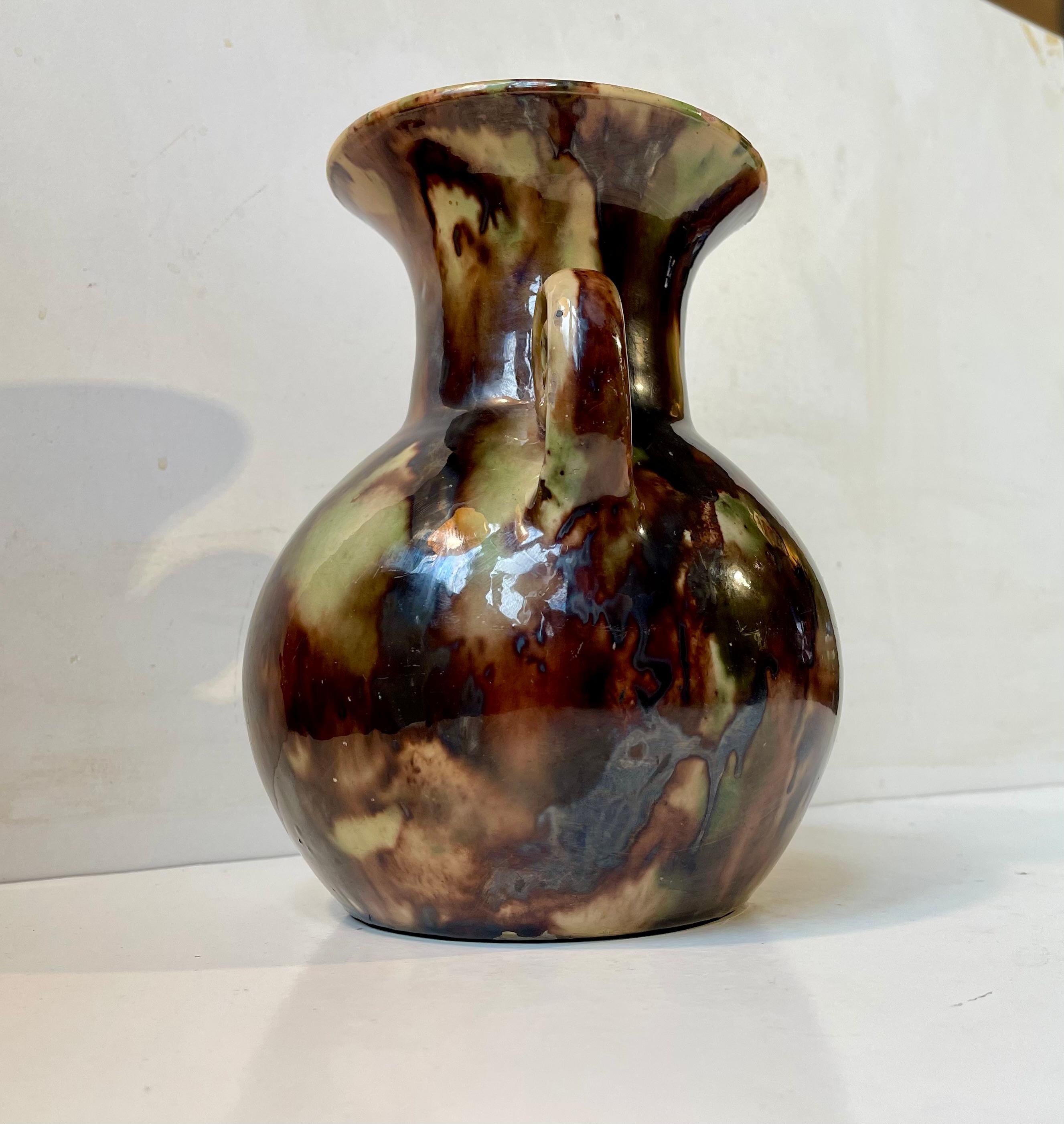 Glazed Art Deco Glaze Pottery Camouflage Vase By Michael Andersen & Son For Sale