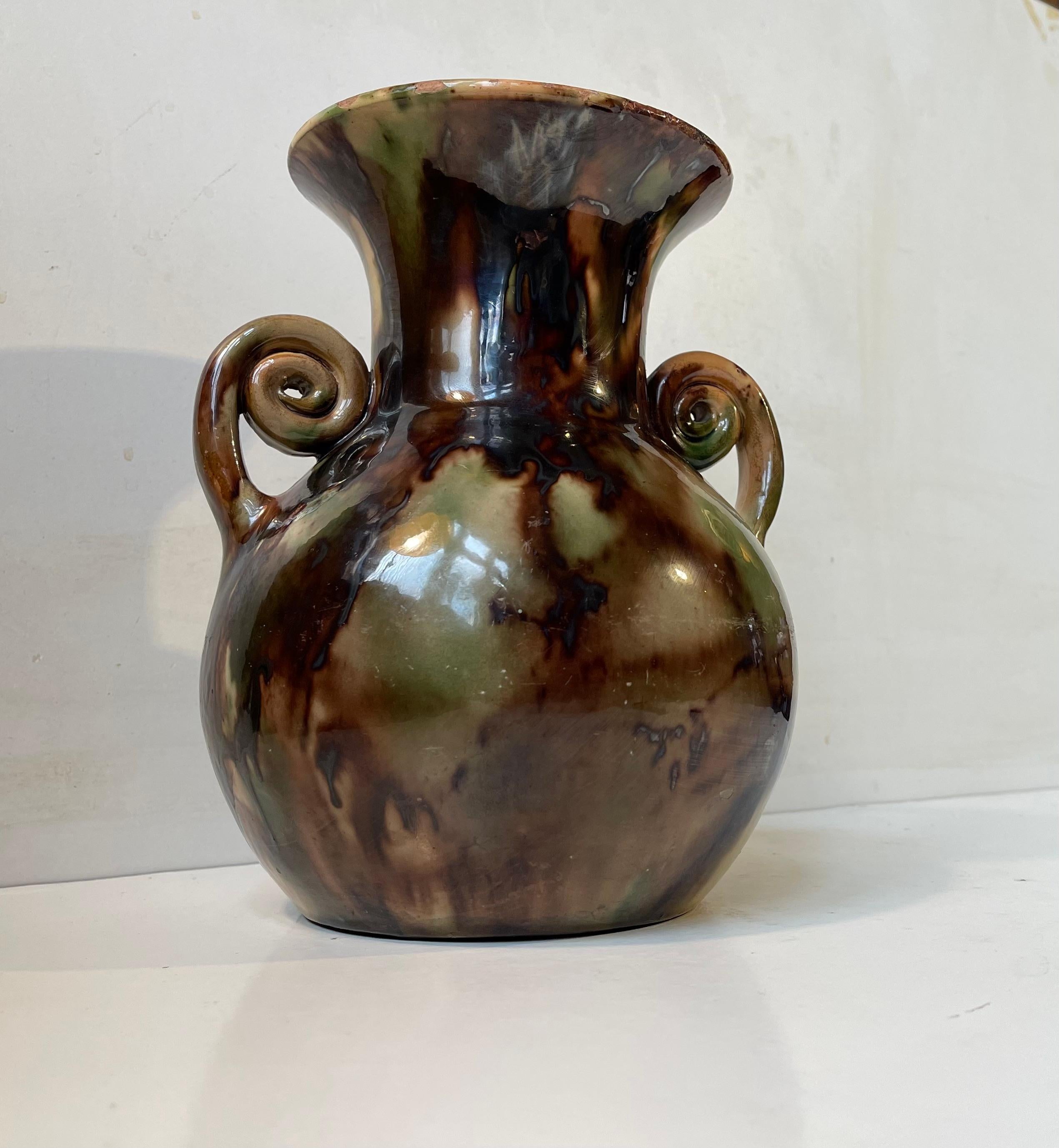 Art Deco Glaze Pottery Camouflage Vase By Michael Andersen & Son In Good Condition For Sale In Esbjerg, DK