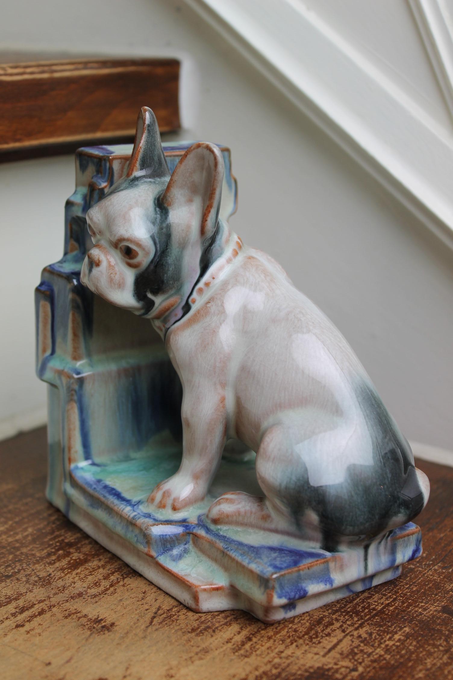 German Art Deco Glazed Bulldog Figurine, Bookend