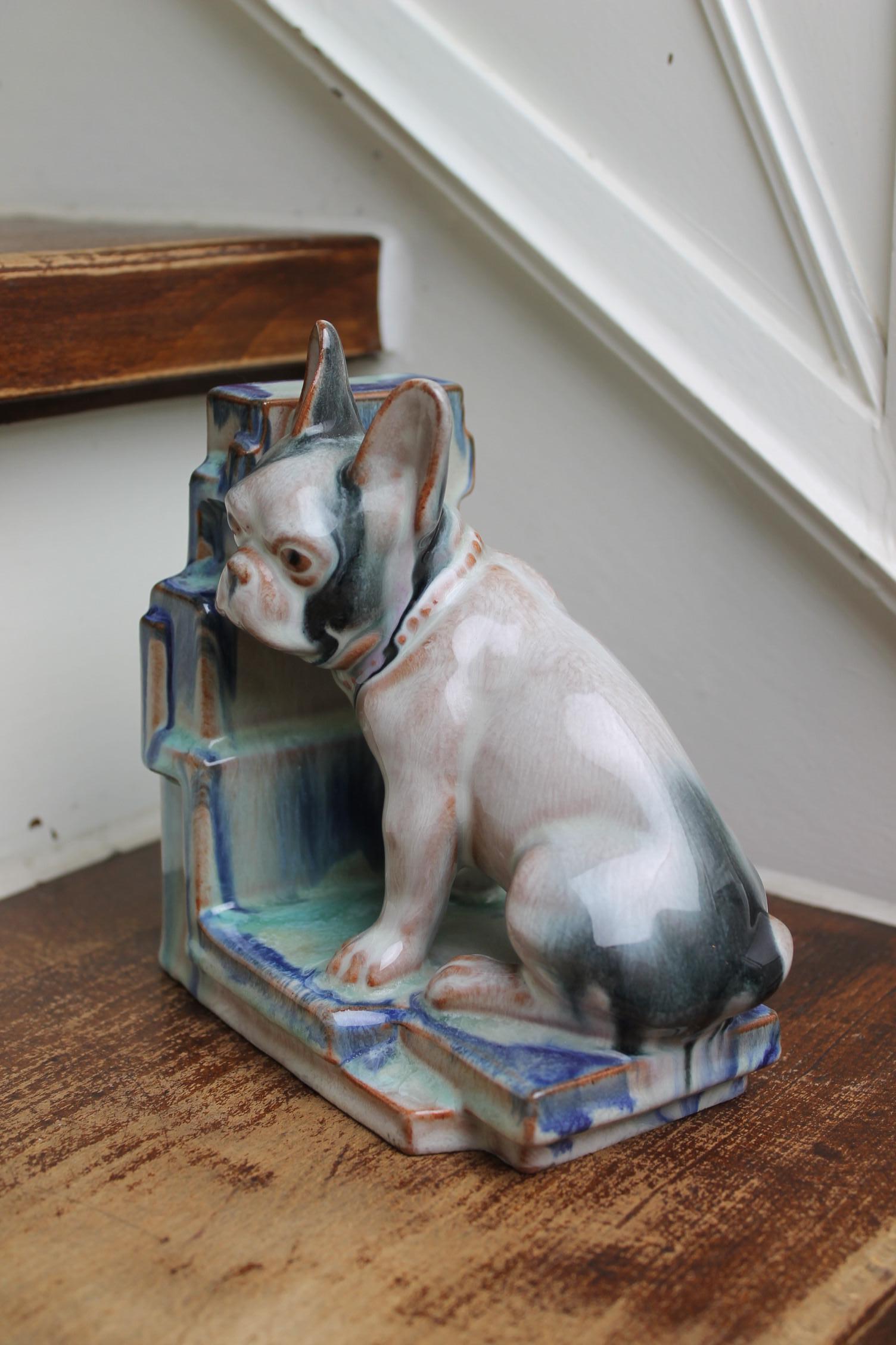 Art Deco Glazed Bulldog Figurine, Bookend In Good Condition In Antwerp, BE