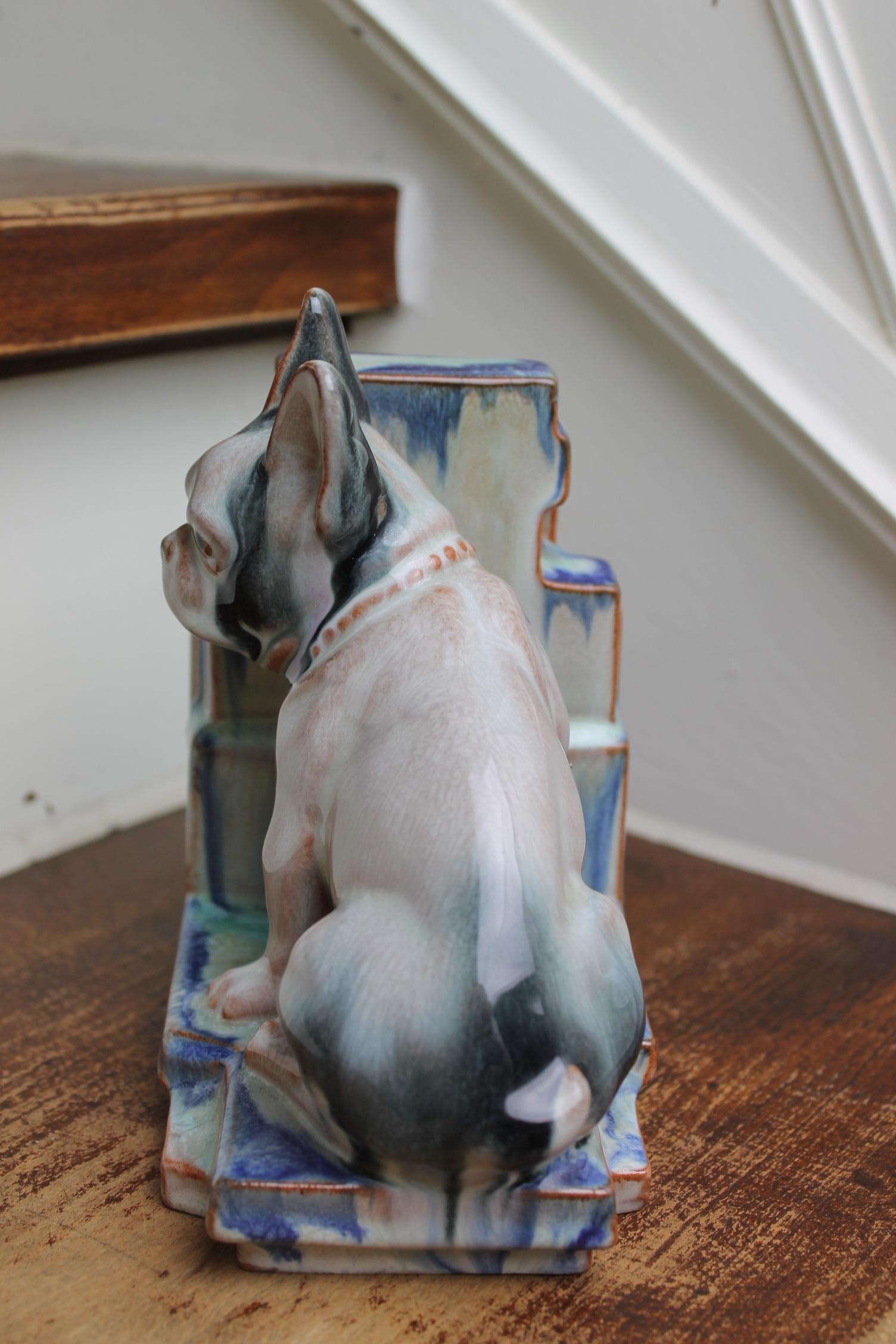 Pottery Art Deco Glazed Bulldog Figurine, Bookend