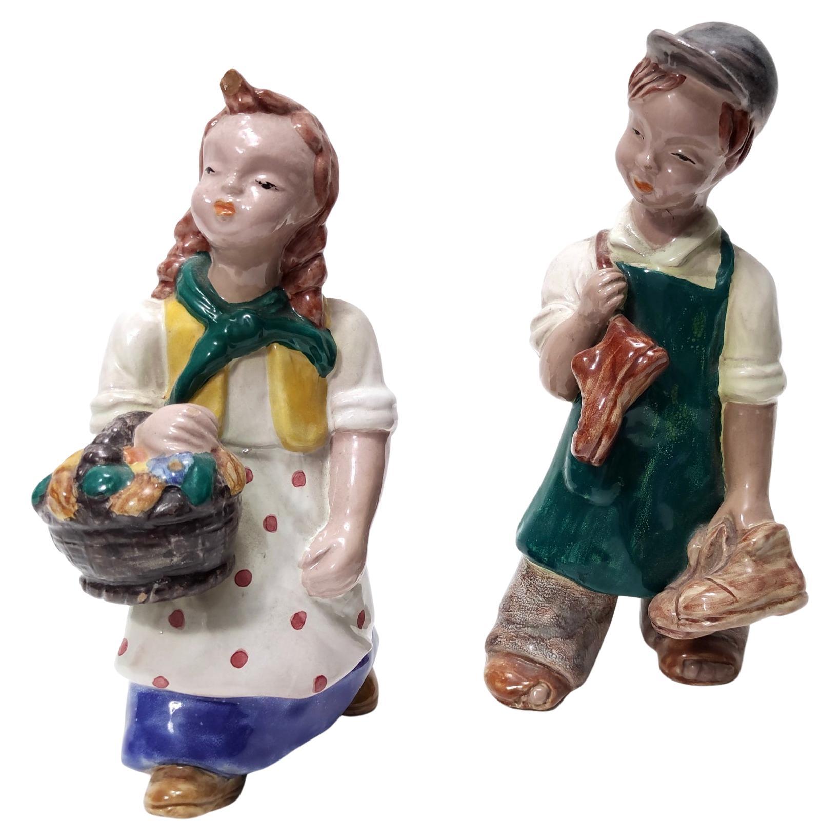 Pair of Art Deco Glazed Ceramic Figures by Hungarian Maria Rahmer For Sale