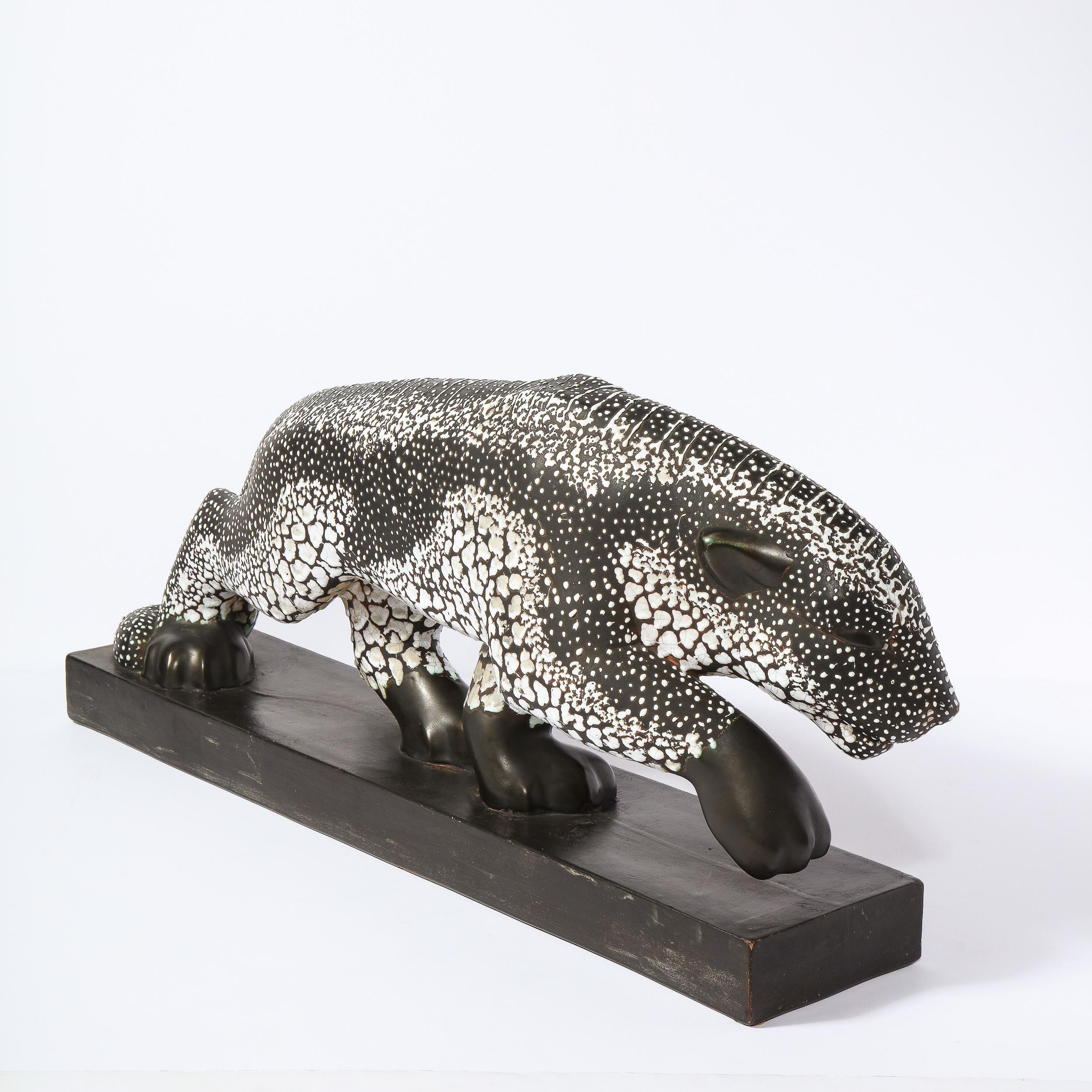 Art Deco Glazed Ceramic Panther Sculpture Signed E. Pierre for Atelier Primavera 7