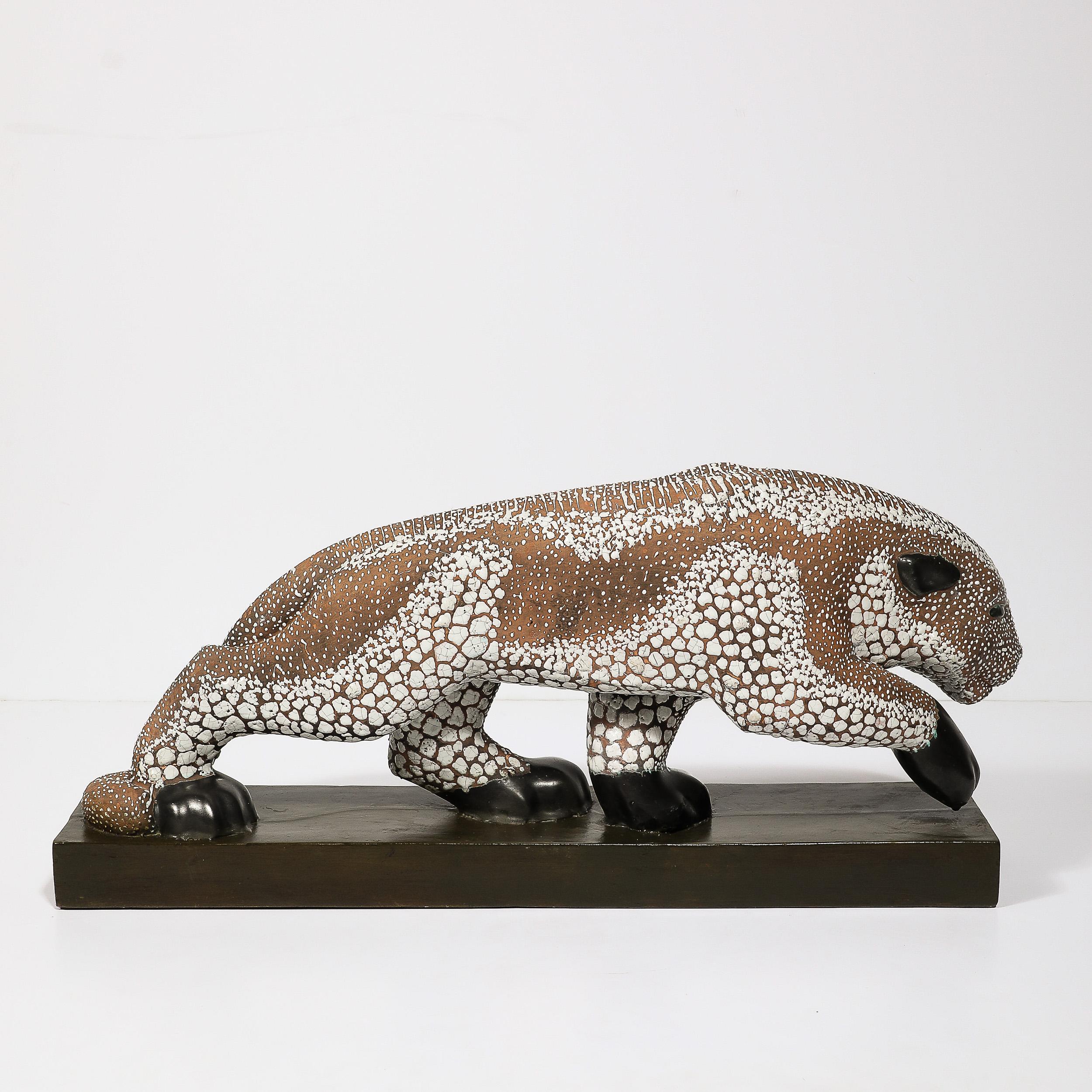 Sculpture de panthère en céramique émaillée Art déco signée E. Pierre pour Atelier Primavera en vente 6