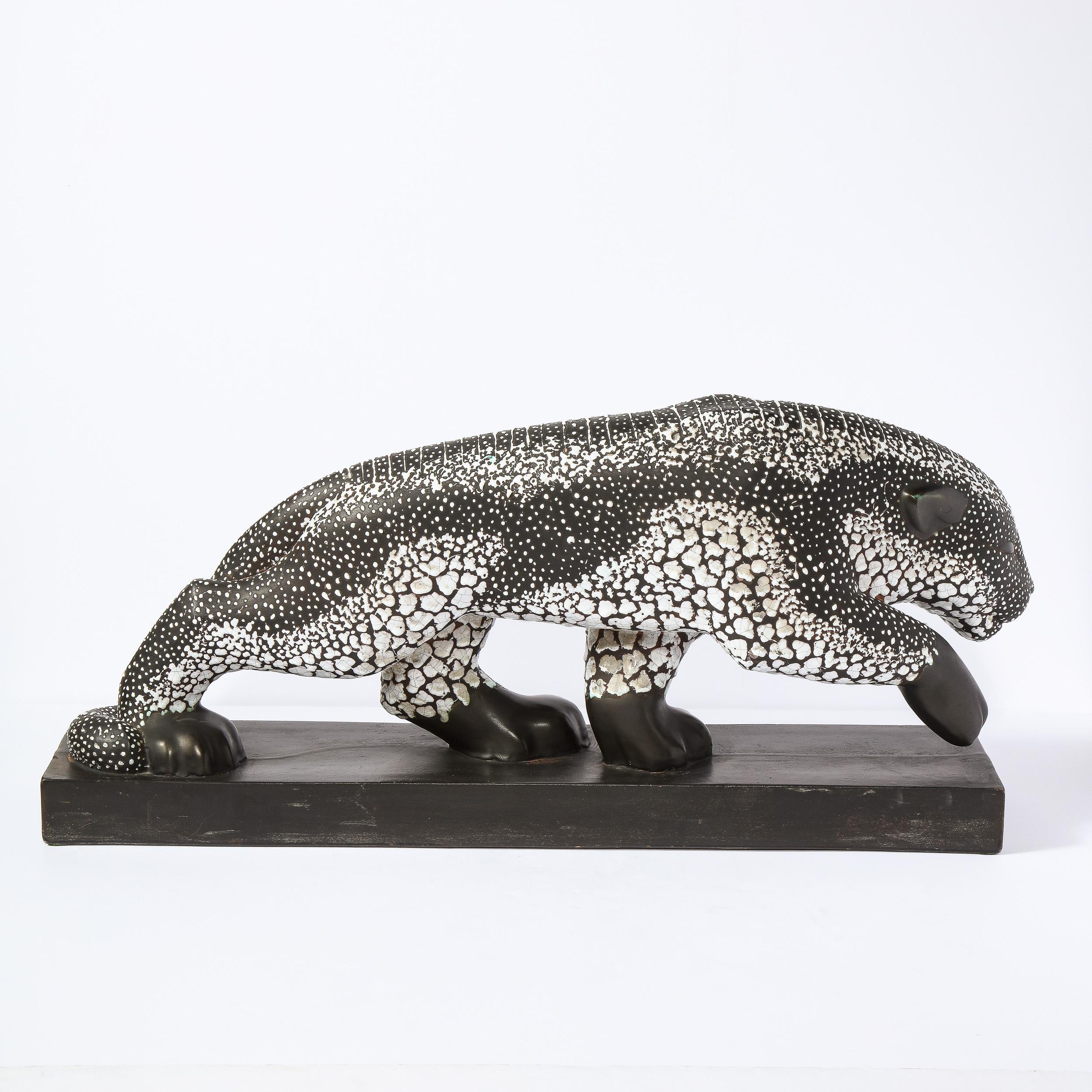 Art Deco Glazed Ceramic Panther Sculpture Signed E. Pierre for Atelier Primavera 8