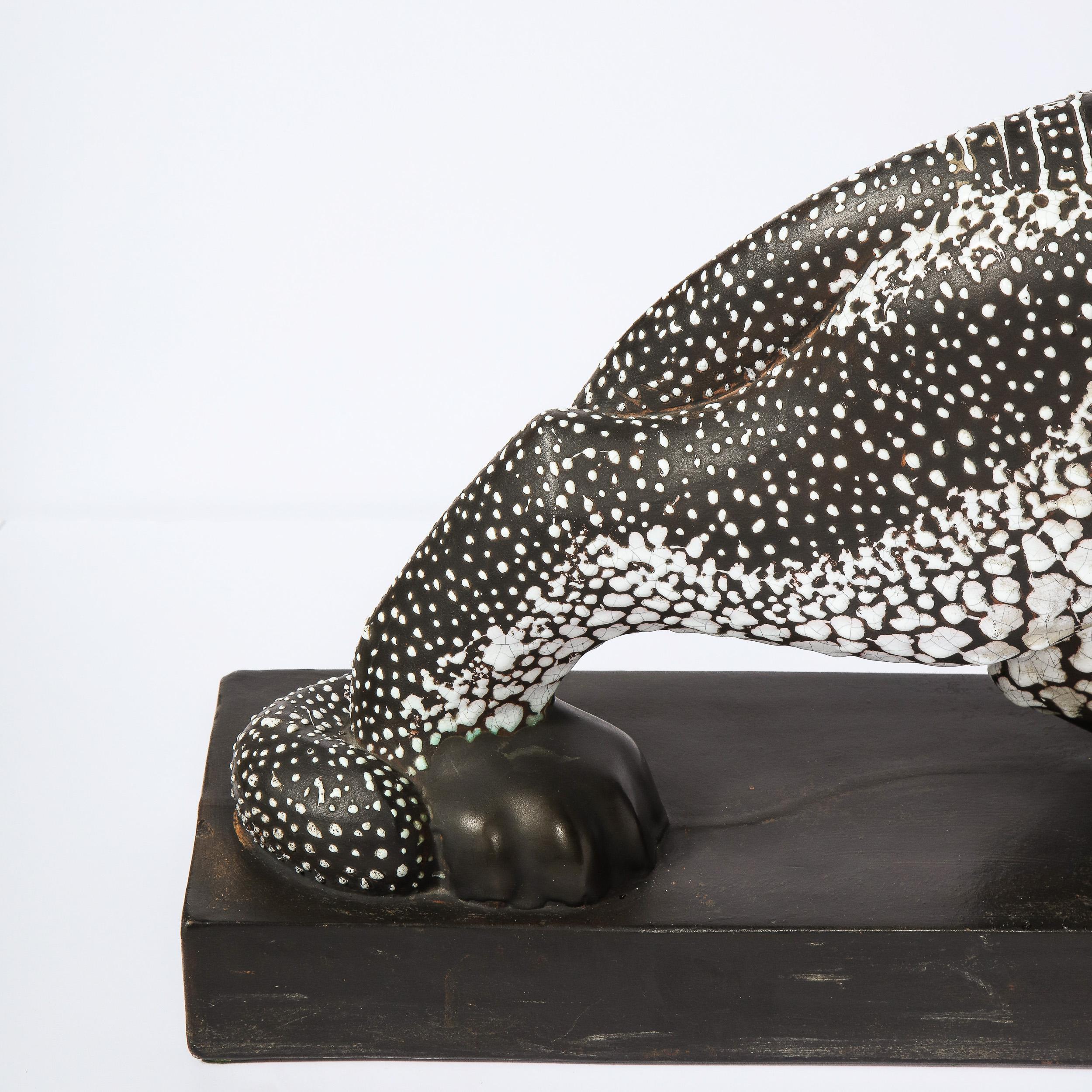Art Deco Glazed Ceramic Panther Sculpture Signed E. Pierre for Atelier Primavera 9