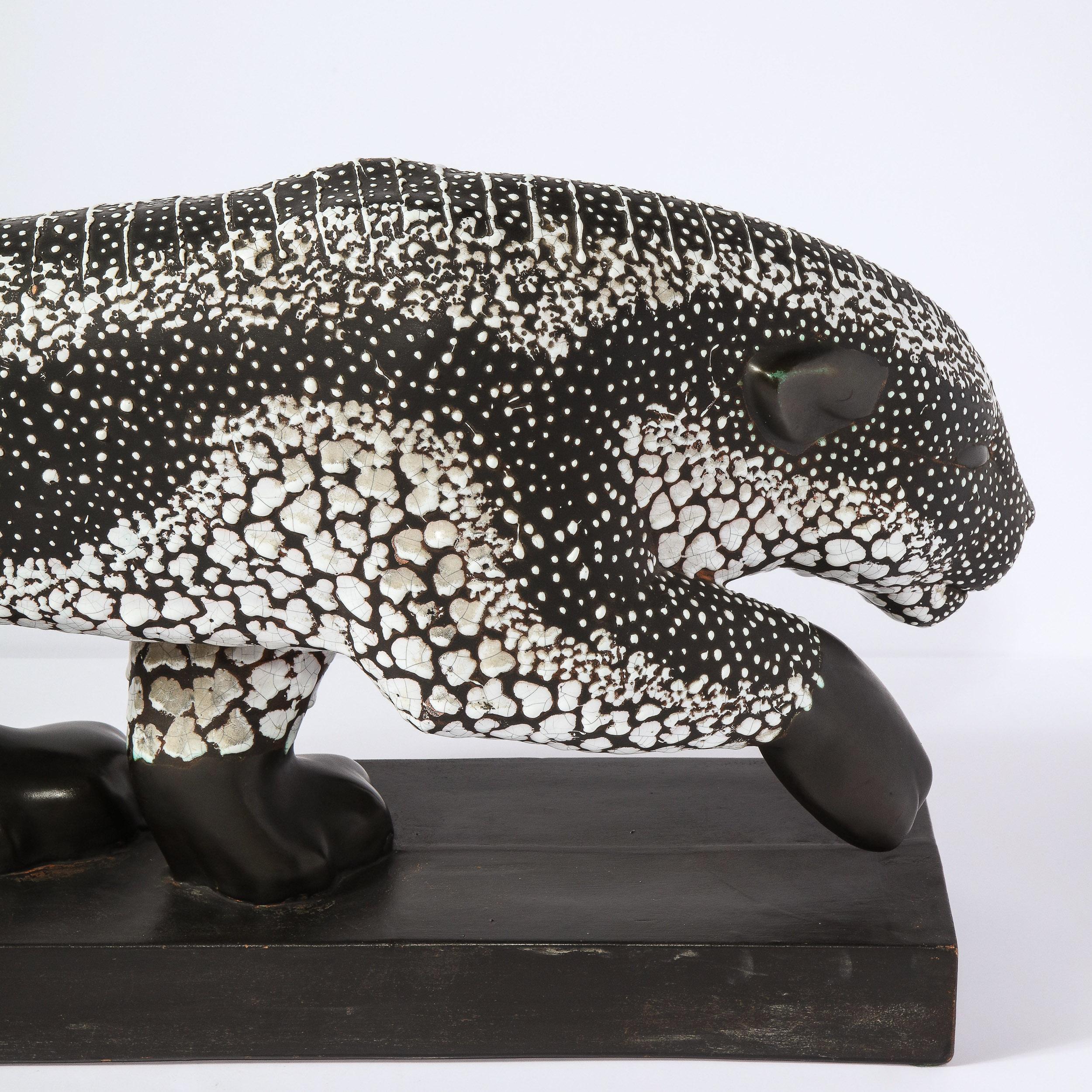 Art Deco Glazed Ceramic Panther Sculpture Signed E. Pierre for Atelier Primavera 10