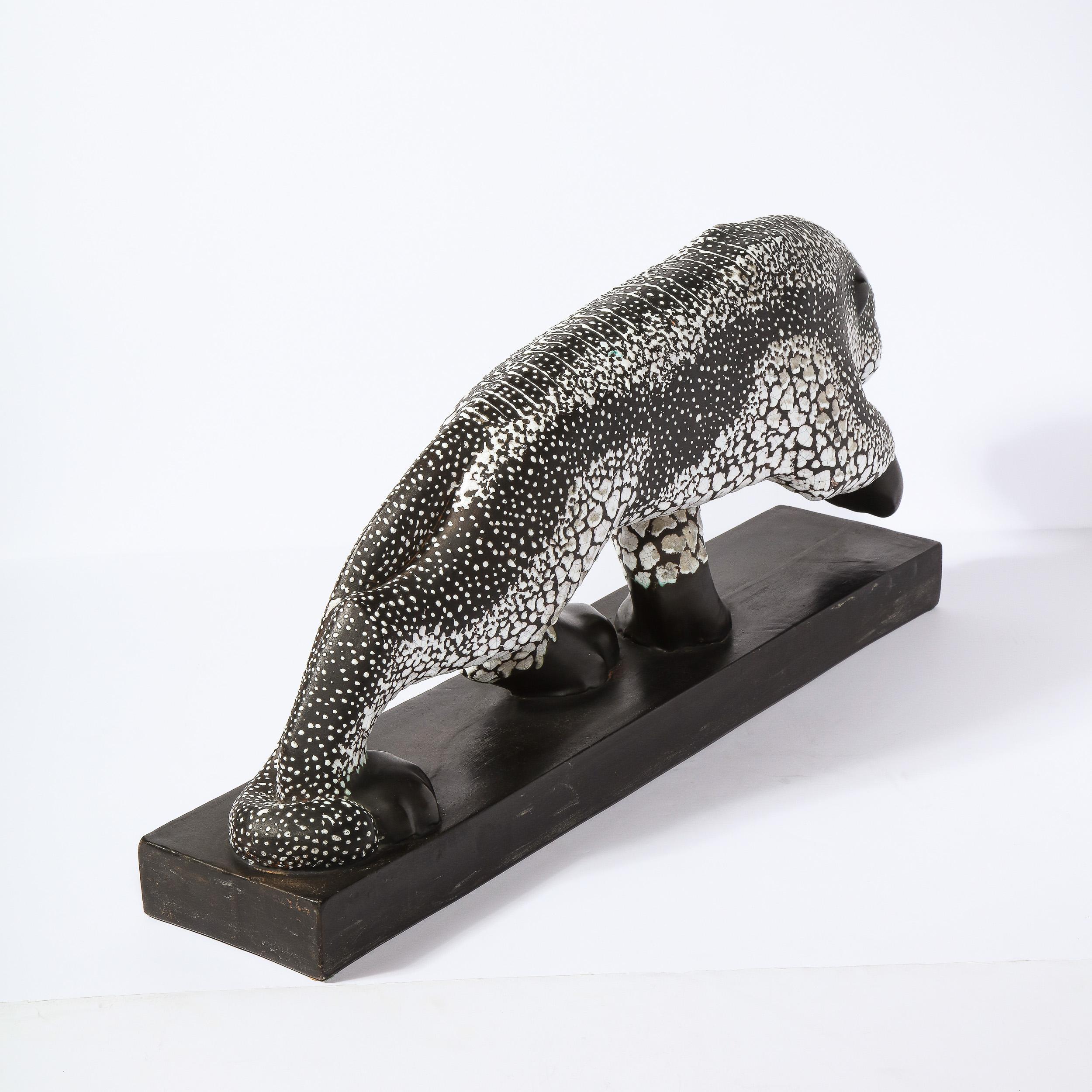 Art Deco Glazed Ceramic Panther Sculpture Signed E. Pierre for Atelier Primavera 11