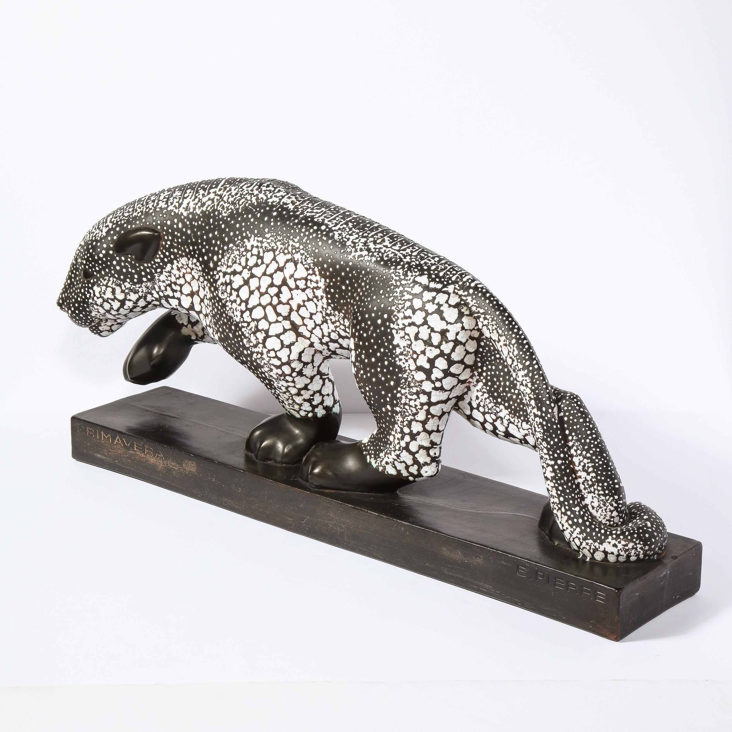 Art Deco Glazed Ceramic Panther Sculpture Signed E. Pierre for Atelier Primavera 12