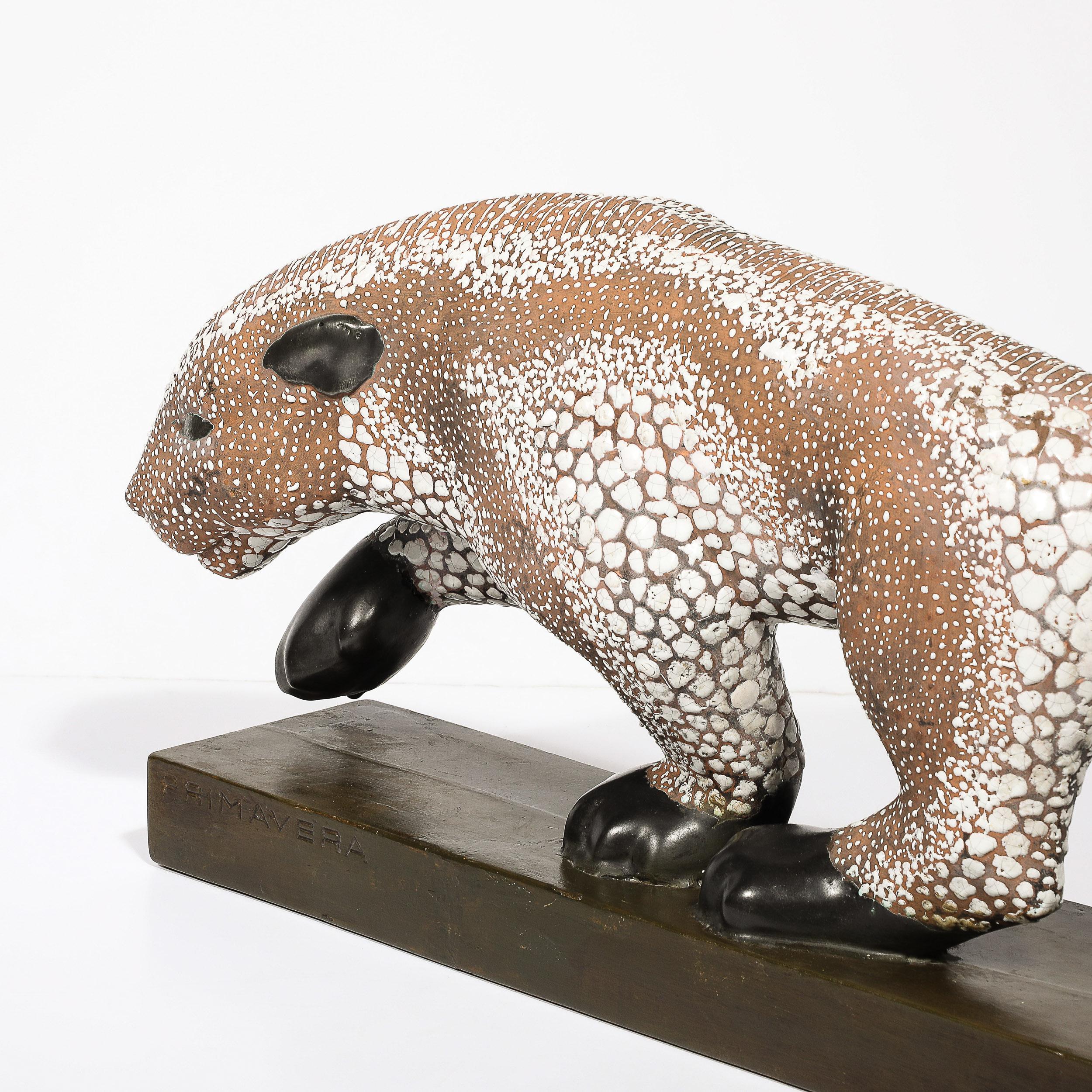 Sculpture de panthère en céramique émaillée Art déco signée E. Pierre pour Atelier Primavera en vente 12