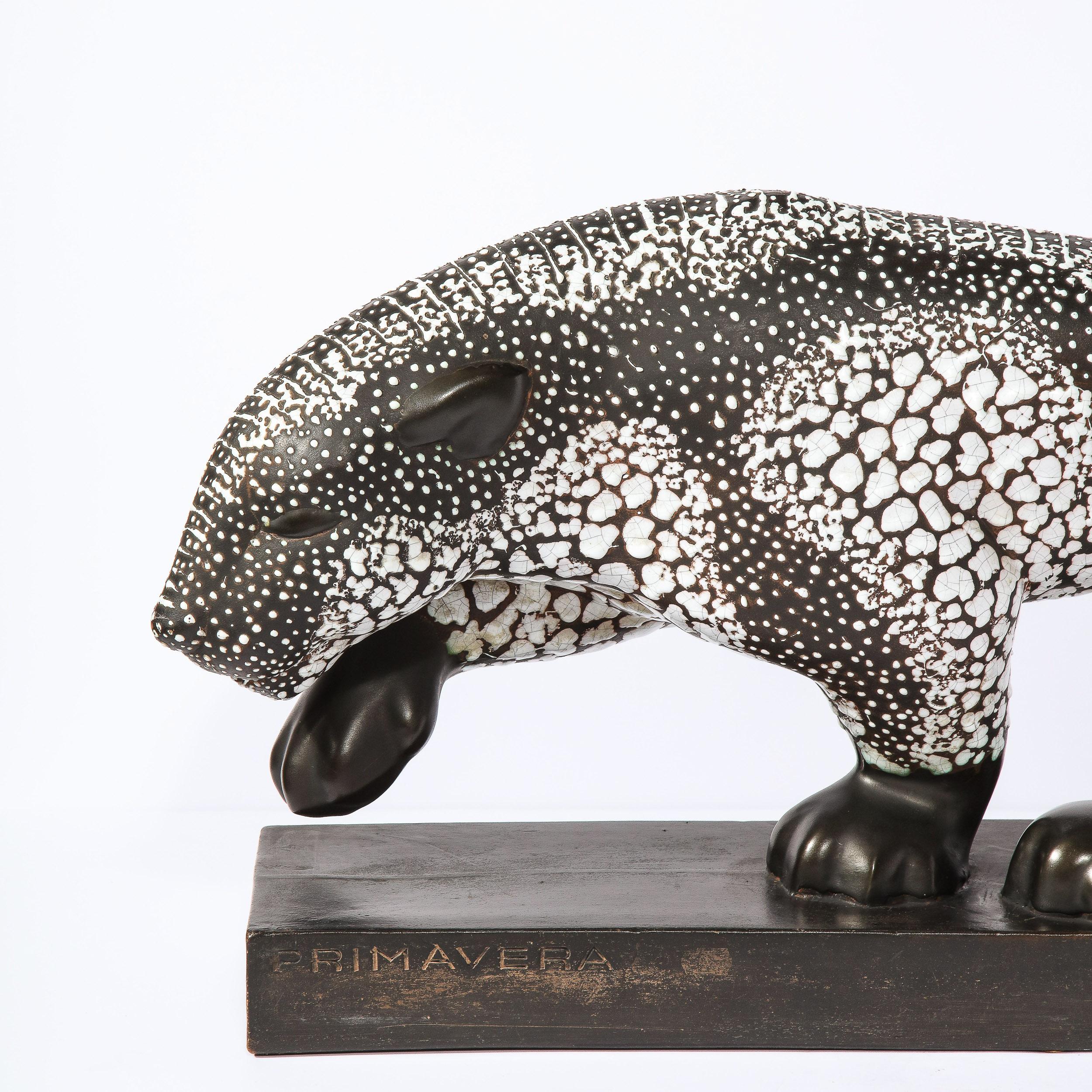 French Art Deco Glazed Ceramic Panther Sculpture Signed E. Pierre for Atelier Primavera