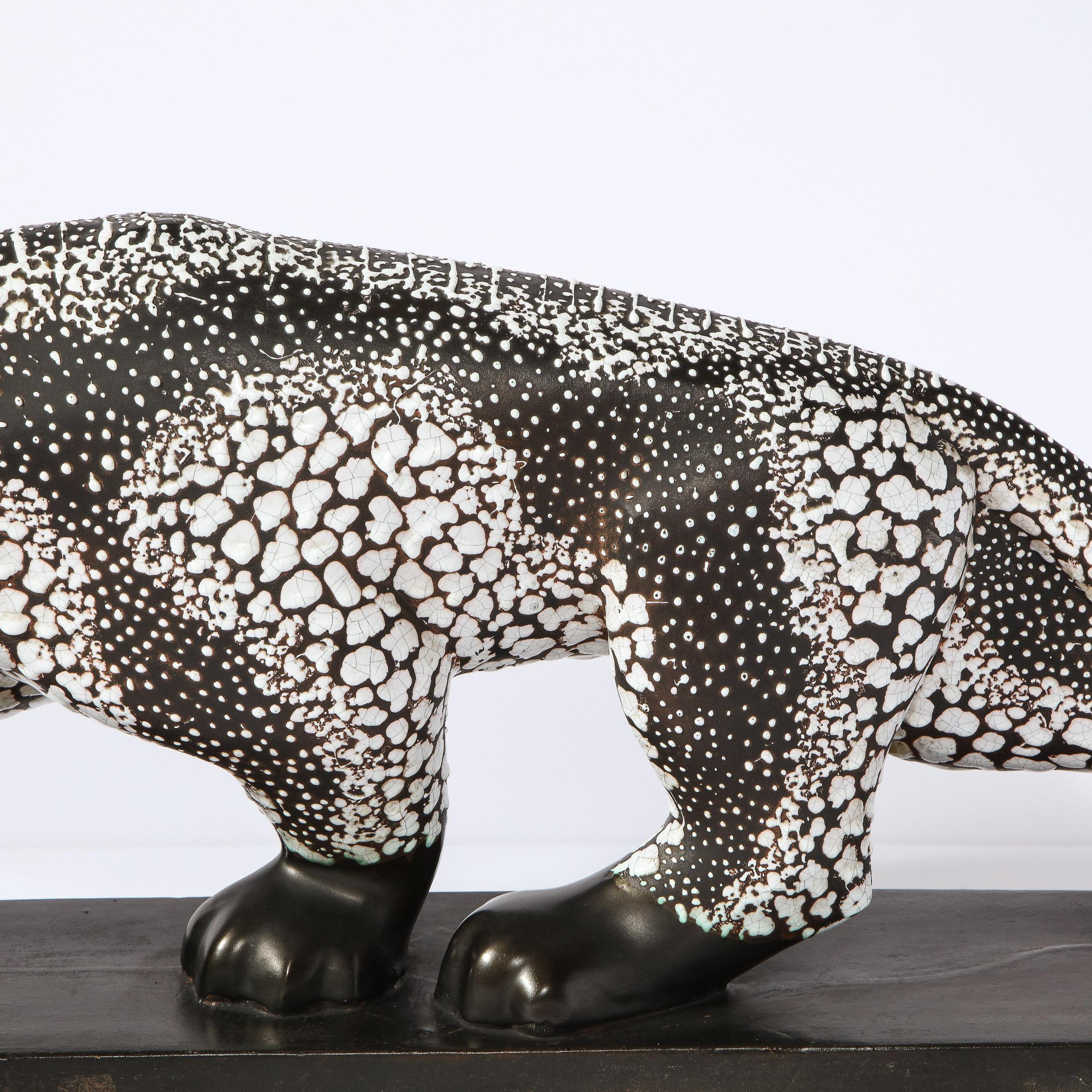 Art Deco Glazed Ceramic Panther Sculpture Signed E. Pierre for Atelier Primavera 1