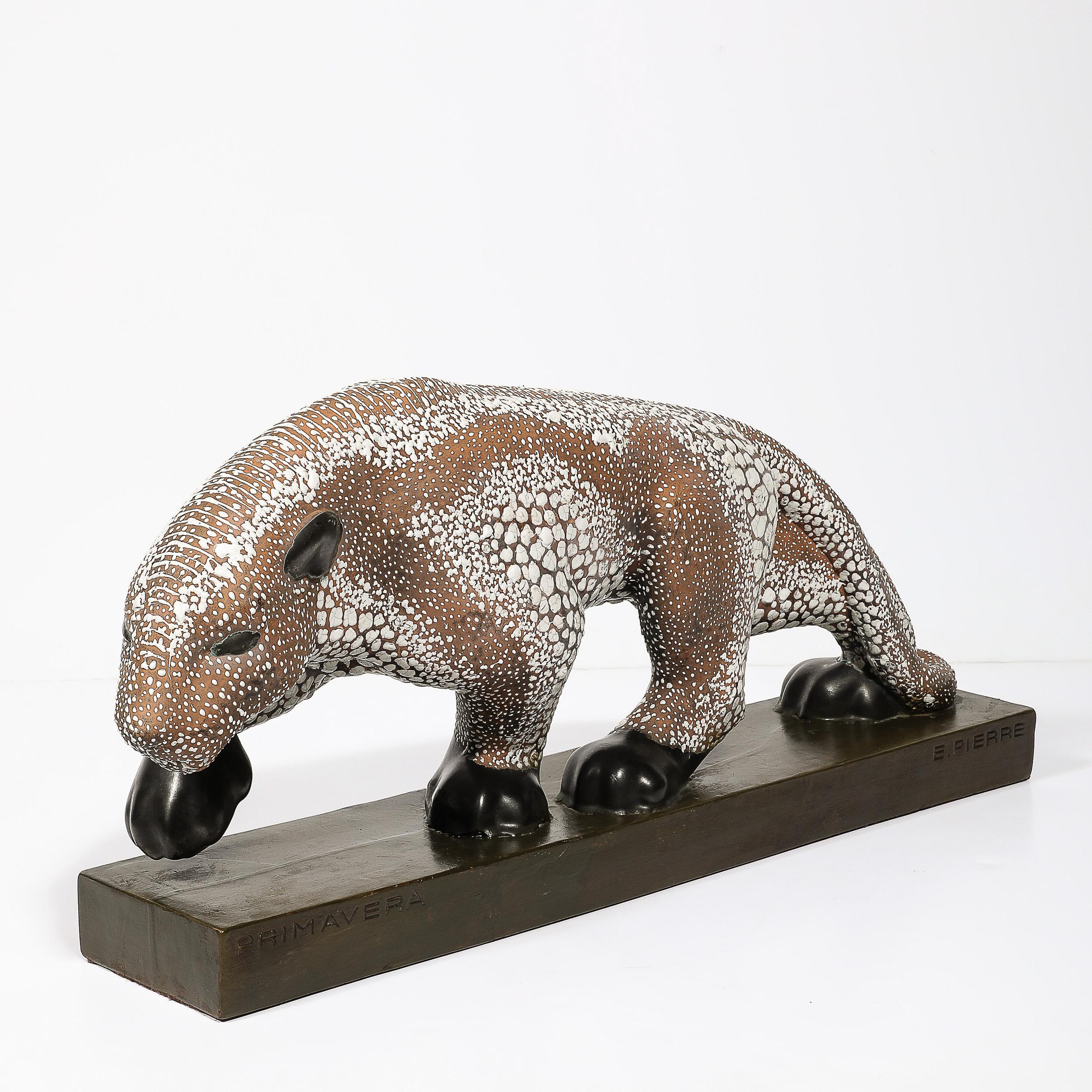 Sculpture de panthère en céramique émaillée Art déco signée E. Pierre pour Atelier Primavera en vente 3