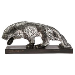 Art Deco Glazed Ceramic Panther Sculpture Signed E. Pierre for Atelier Primavera