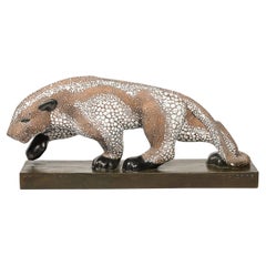 Art Deco Glazed Ceramic Panther Sculpture Signed E. Pierre for Atelier Primavera