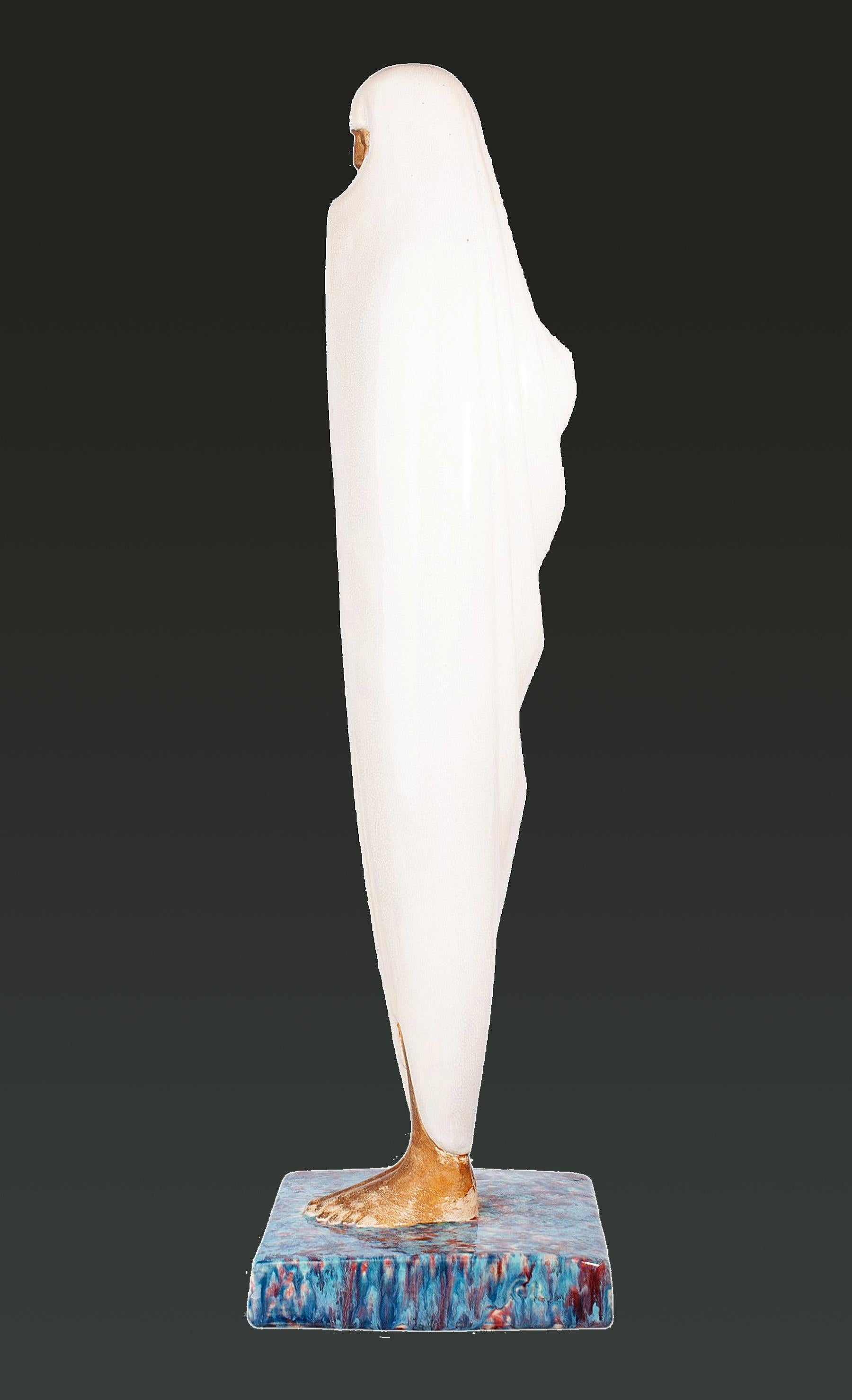 French Art Déco Glazed Ceramic Sculpture 'Femme de Marrakech' by Céline Lepage, France For Sale