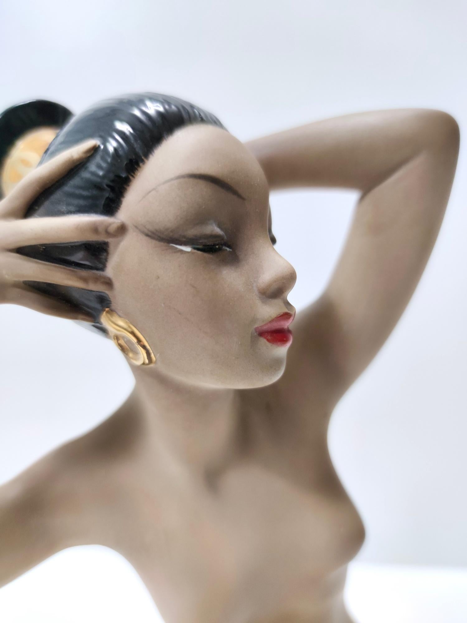  Art Deco Glazed Ceramic Woman Figure by Cia Manna Mod 