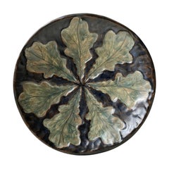 Vintage Art Deco Glazed Stoneware Dish with Leaves, Emil Ruge, 1930s