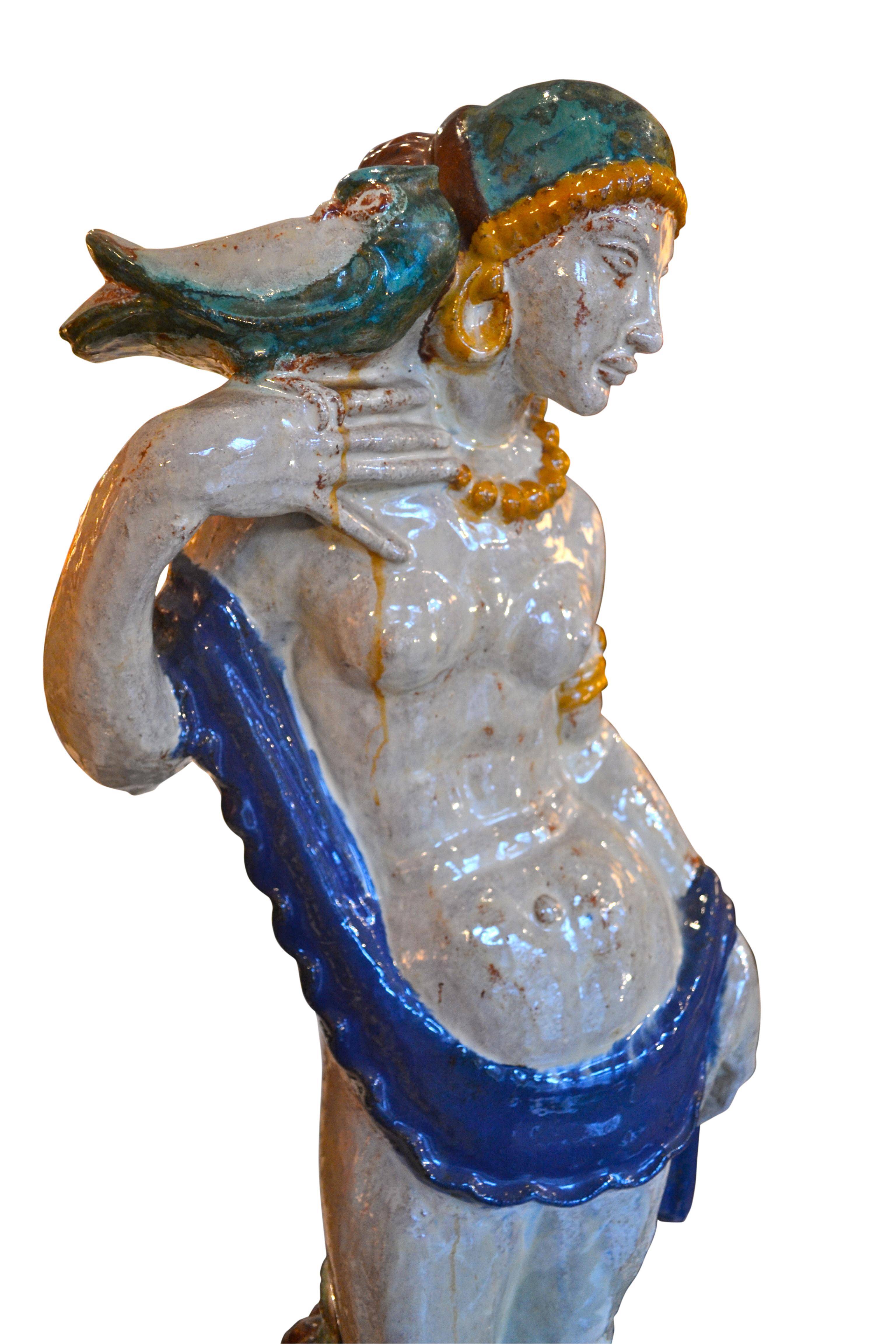 Painted Art Deco Glazed Terracotta Statue