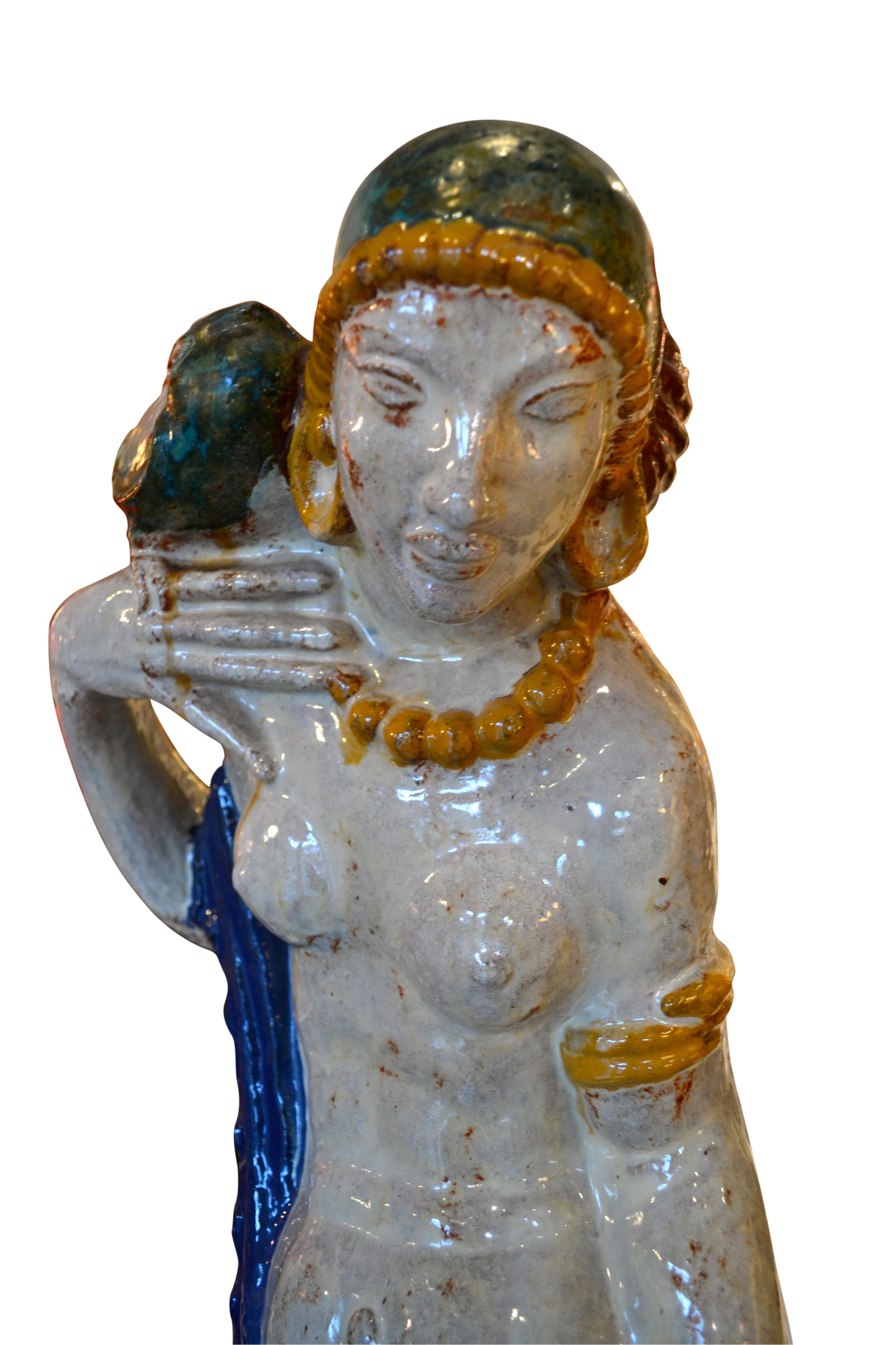 Early 20th Century Art Deco Glazed Terracotta Statue