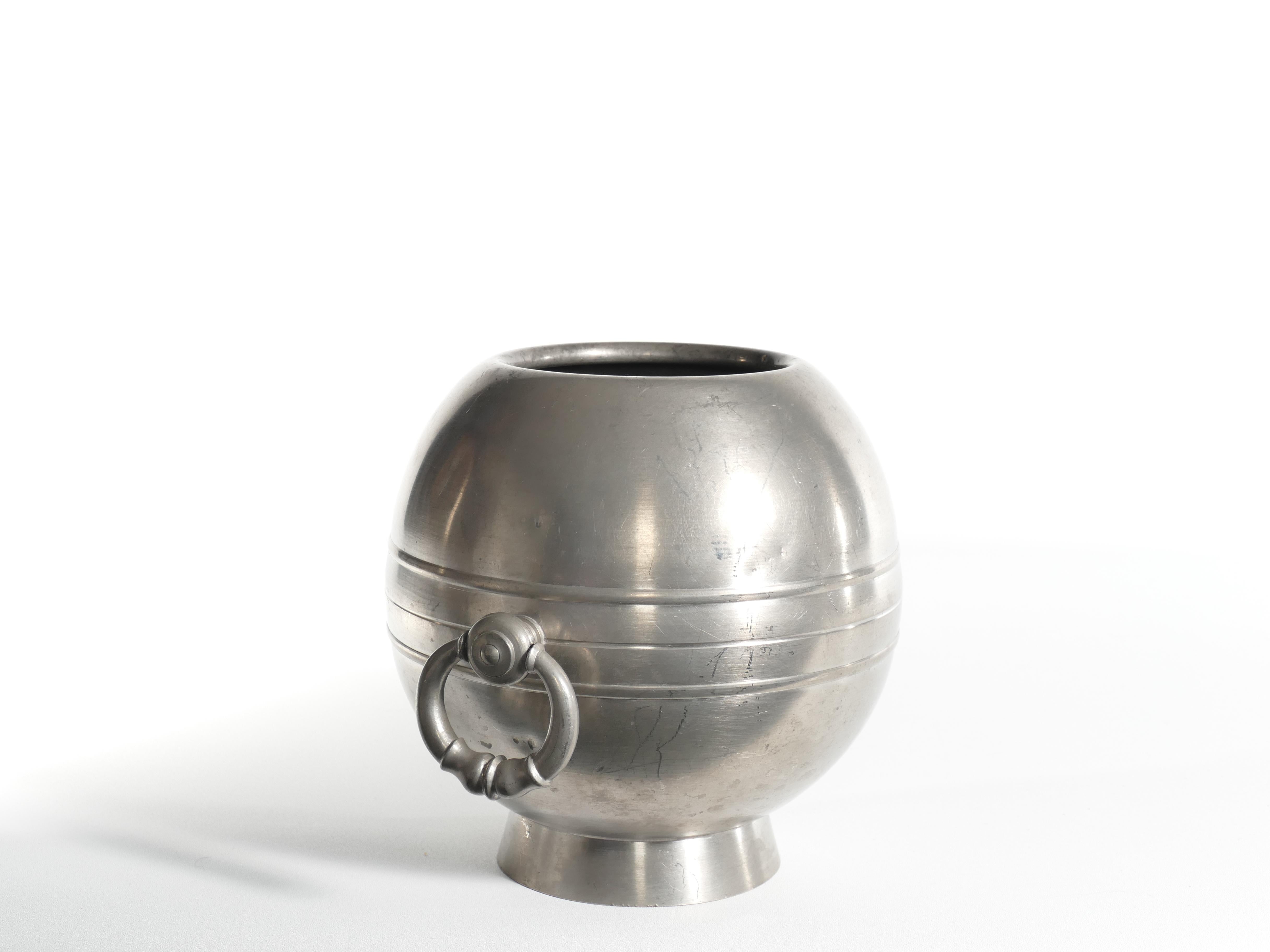 Art Deco Globe Pewter Vase with Handles by GAB, Sweden, 1920's 1