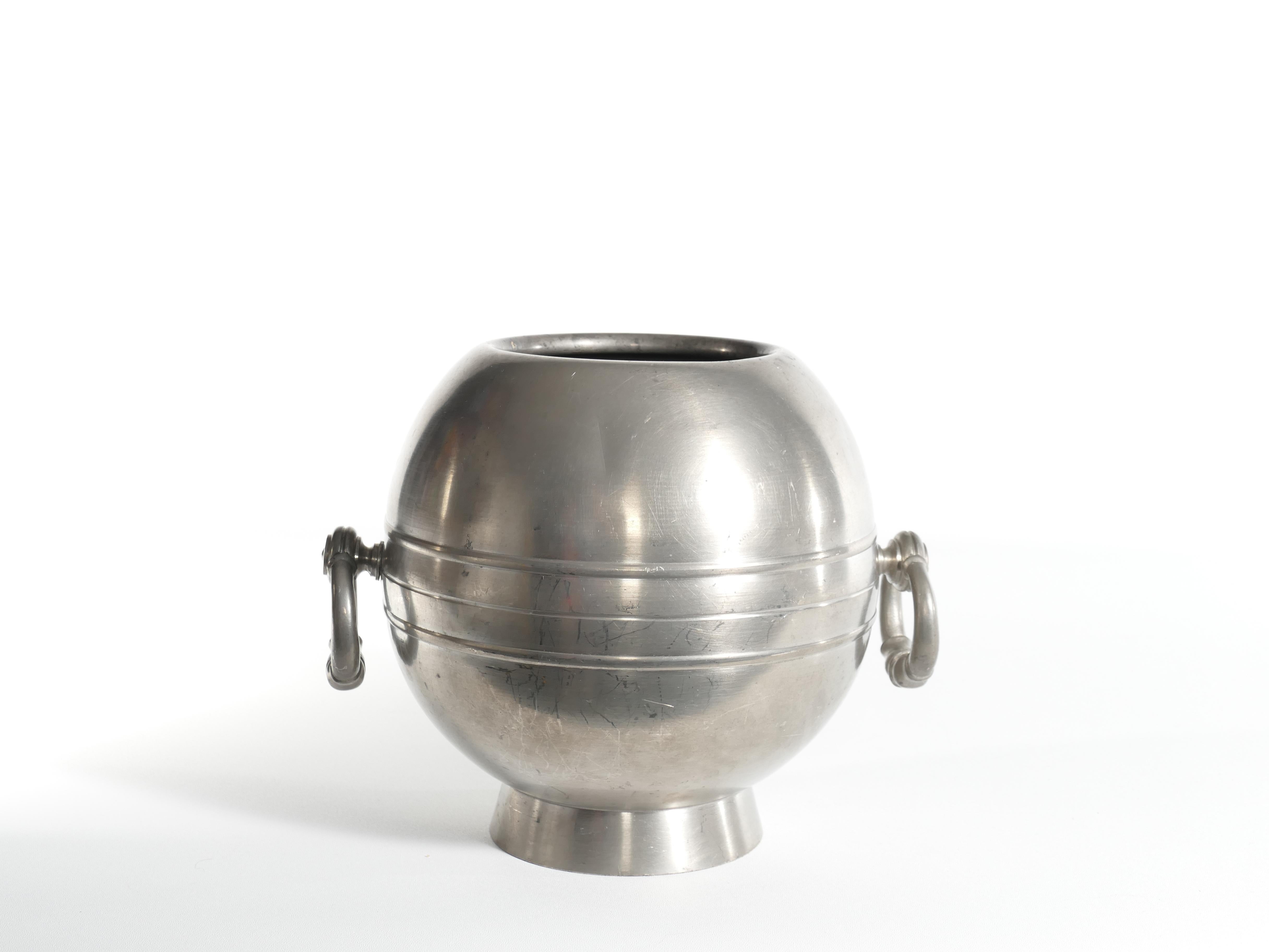 Art Deco Globe Pewter Vase with Handles by GAB, Sweden, 1920's 3