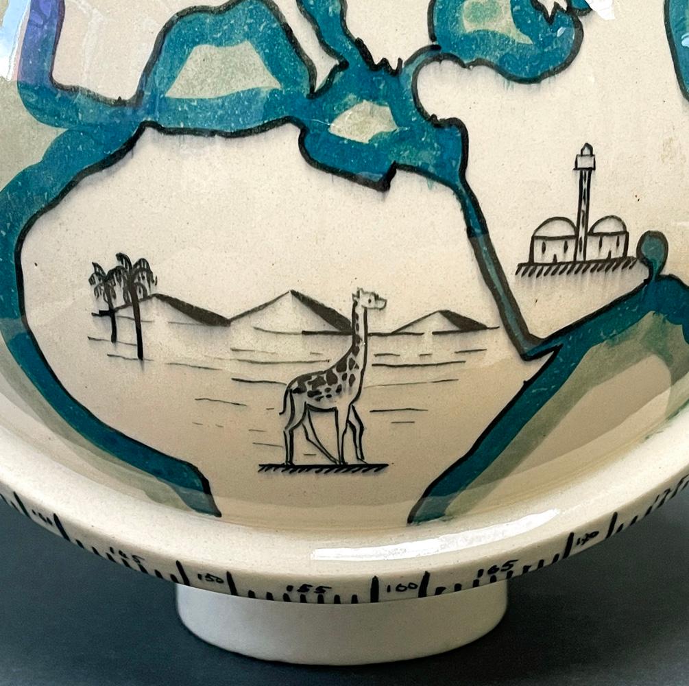 Ceramic Art Deco Globe Vase / Lamp Base by Lallemant with Symbols of Land and Sea